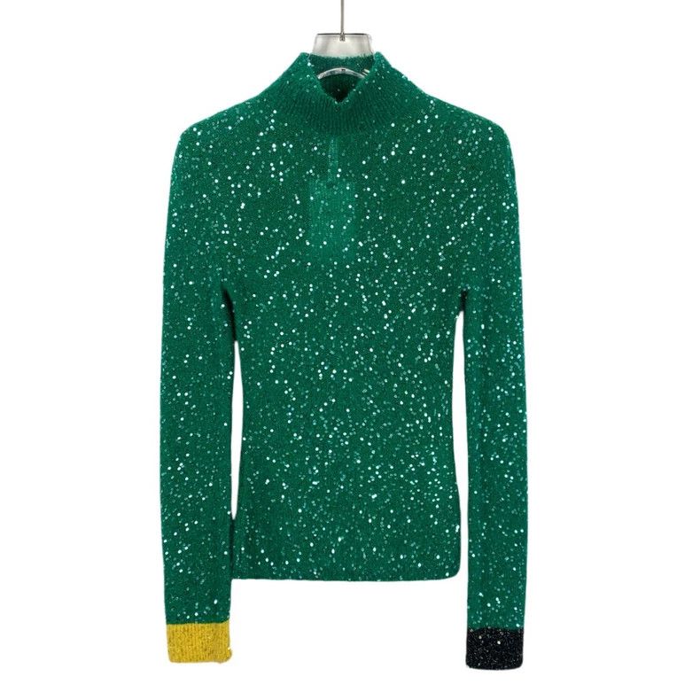 Loewe Loewe Green sequined half high collar knit sweater Size S / US 4 / IT 40 - 1 Thumbnail