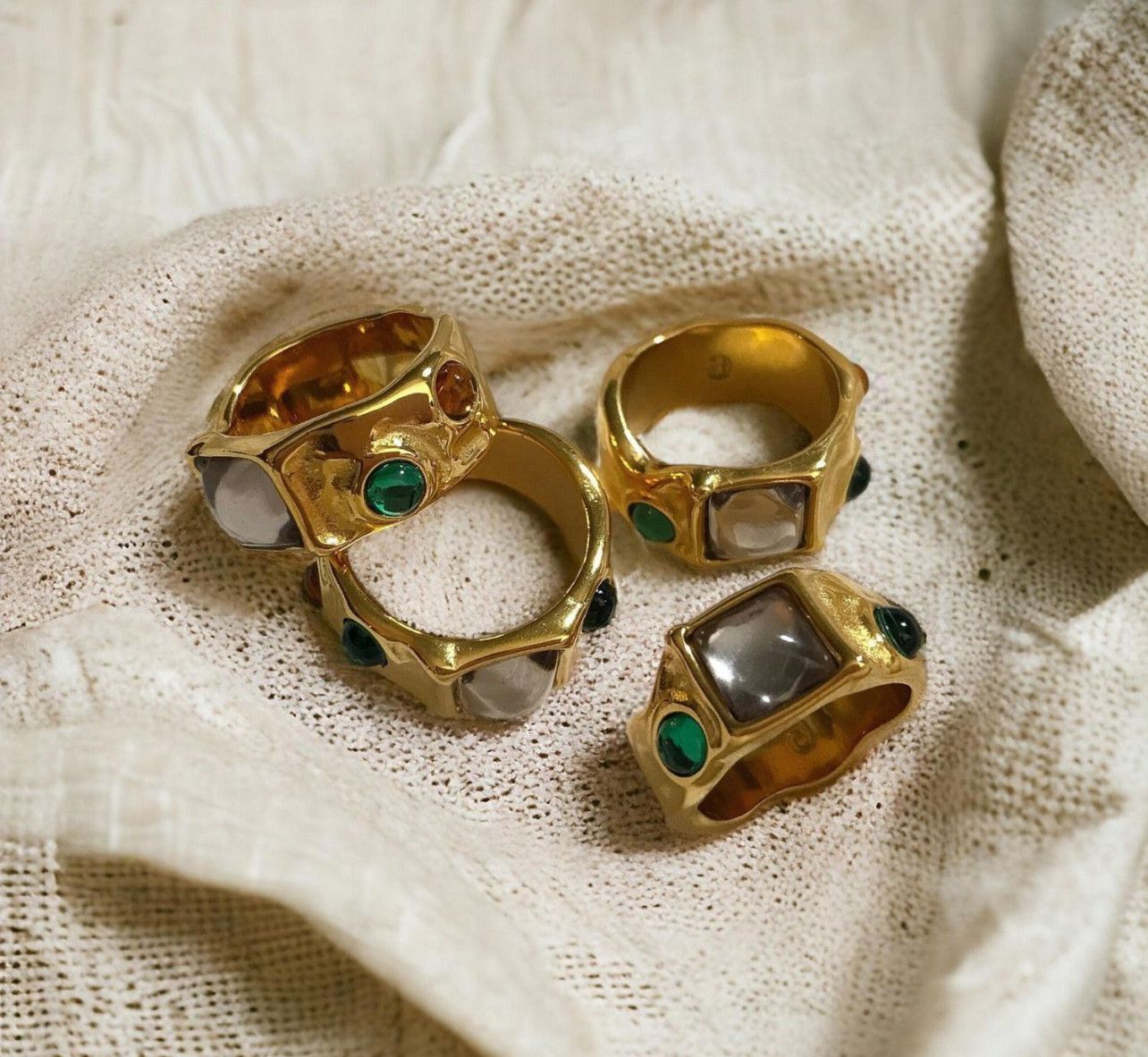 Other Irregular Chunky Ring Gold, Boho Maximalistlist Ring Set Size ONE SIZE - 2 Thumbnail