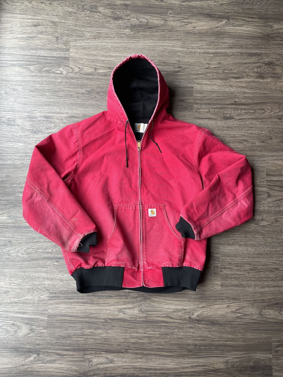 image of Red Carhartt Hooded Jacket Jr110 Faded Boxy, Men's (Size XL)