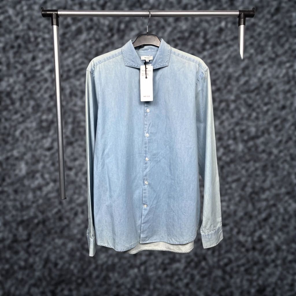 Reiss Reiss Vintage Mens Denim Shirt XL Blue Button-Up Long Sleeve Size US XL / EU 56 / 4 - 1 Thumbnail