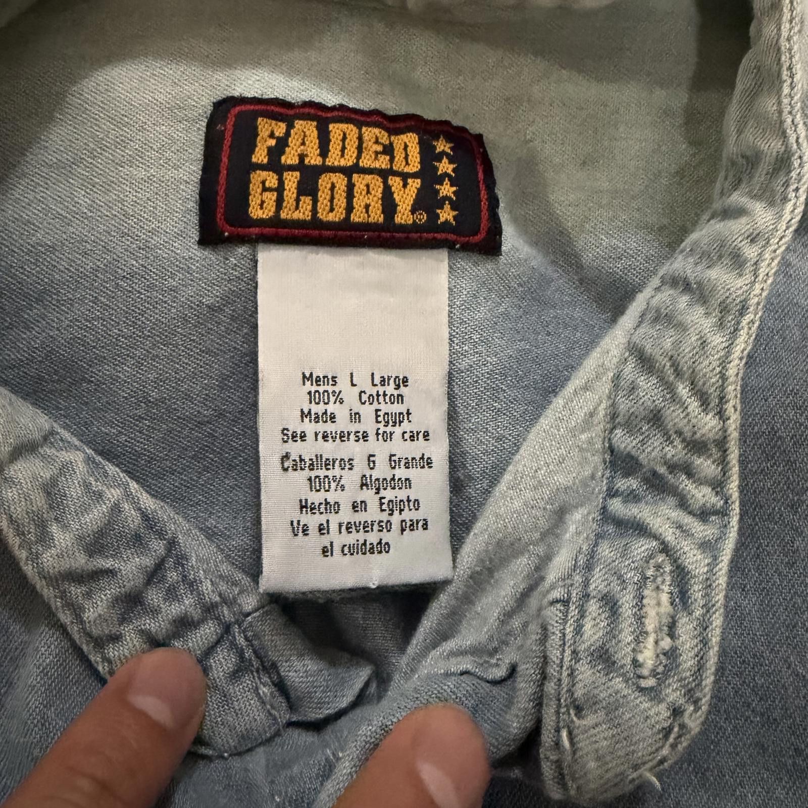 Faded Glory Vintage Faded Glory Denim Band Collar Button Shirt 90s Y2K Size US L / EU 52-54 / 3 - 6 Thumbnail