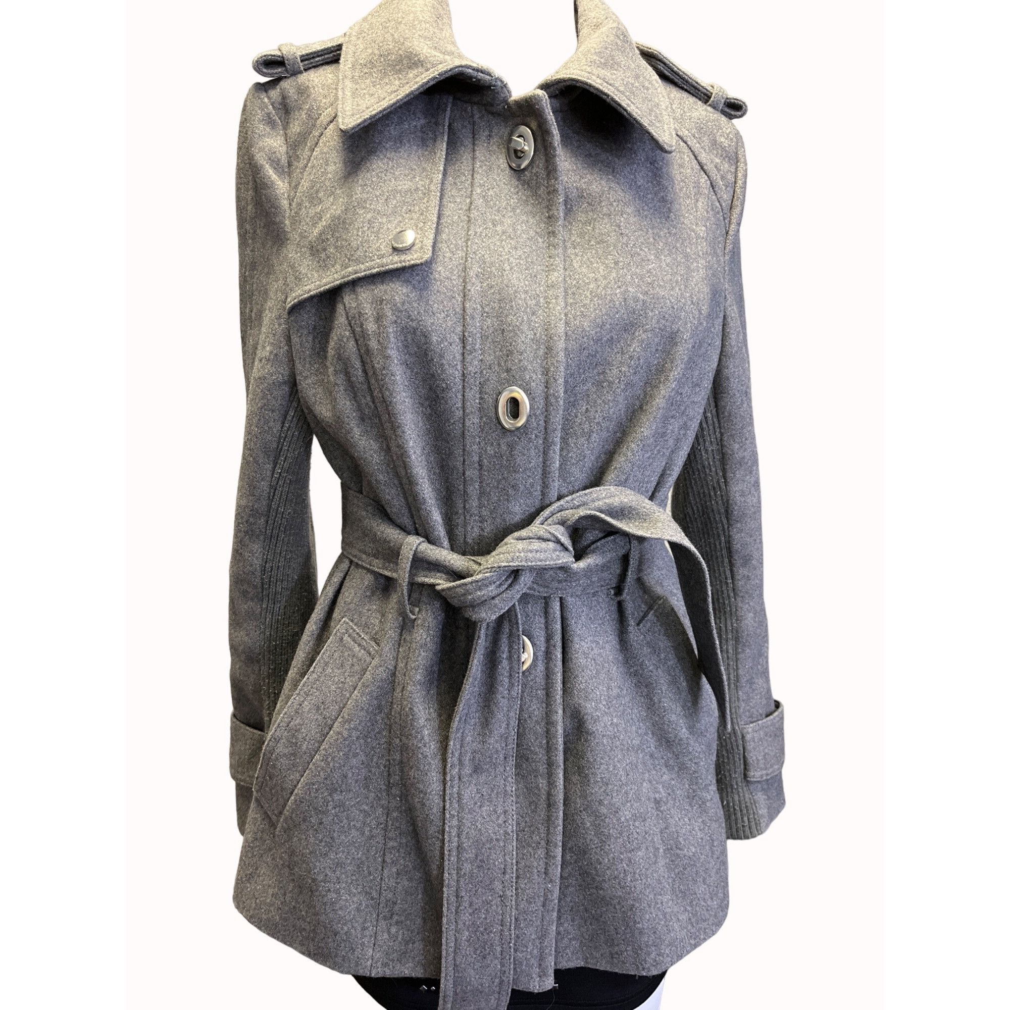 Express Express Women's Grey Long Trench Coat Size S SKU 5772 Size S / US 4 / IT 40 - 1 Thumbnail