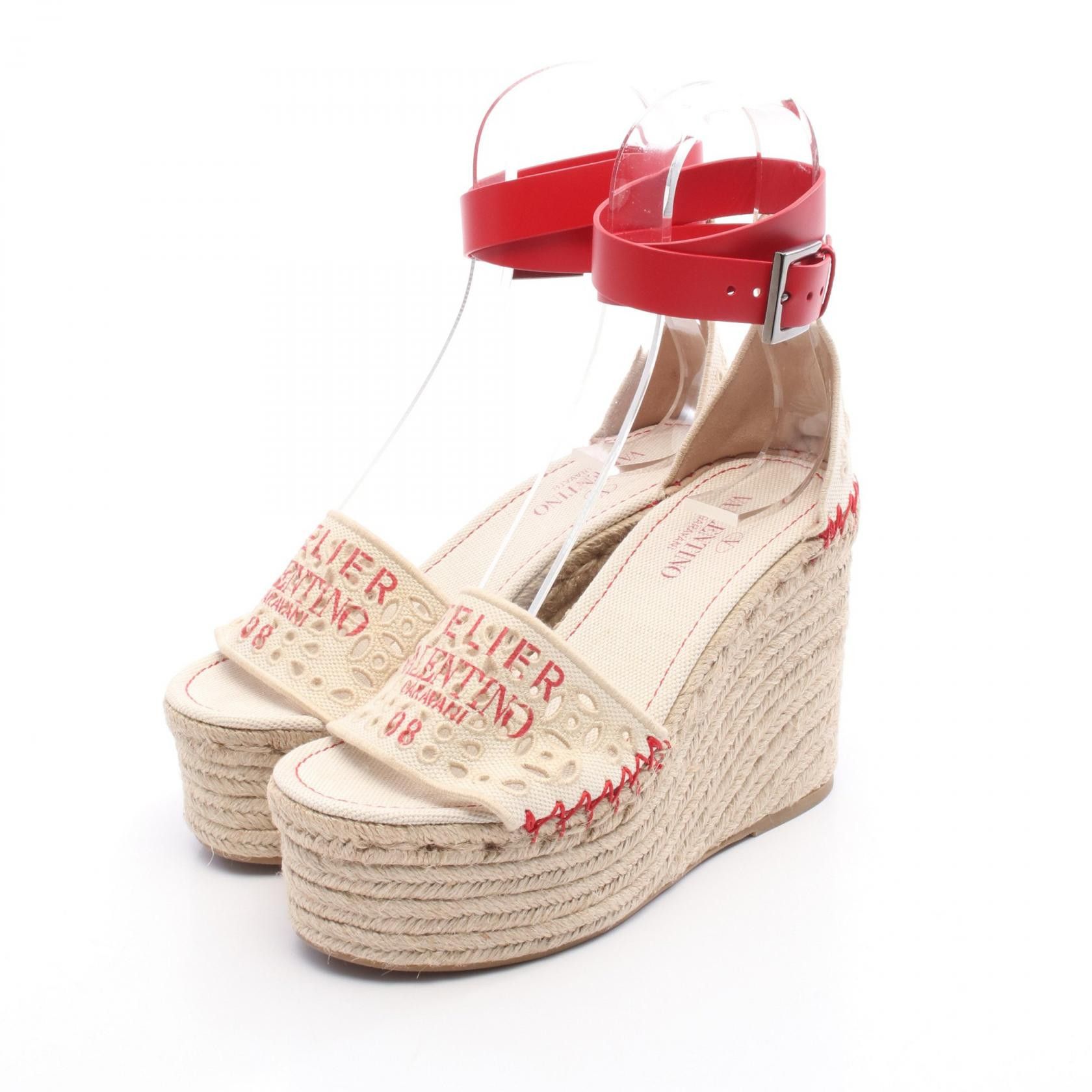 Valentino Valentino Valentino Garavani ATELIER Canvas Leather Sandals Leather Shoes DUTY FREE for USA Size ONE SIZE - 1 Thumbnail