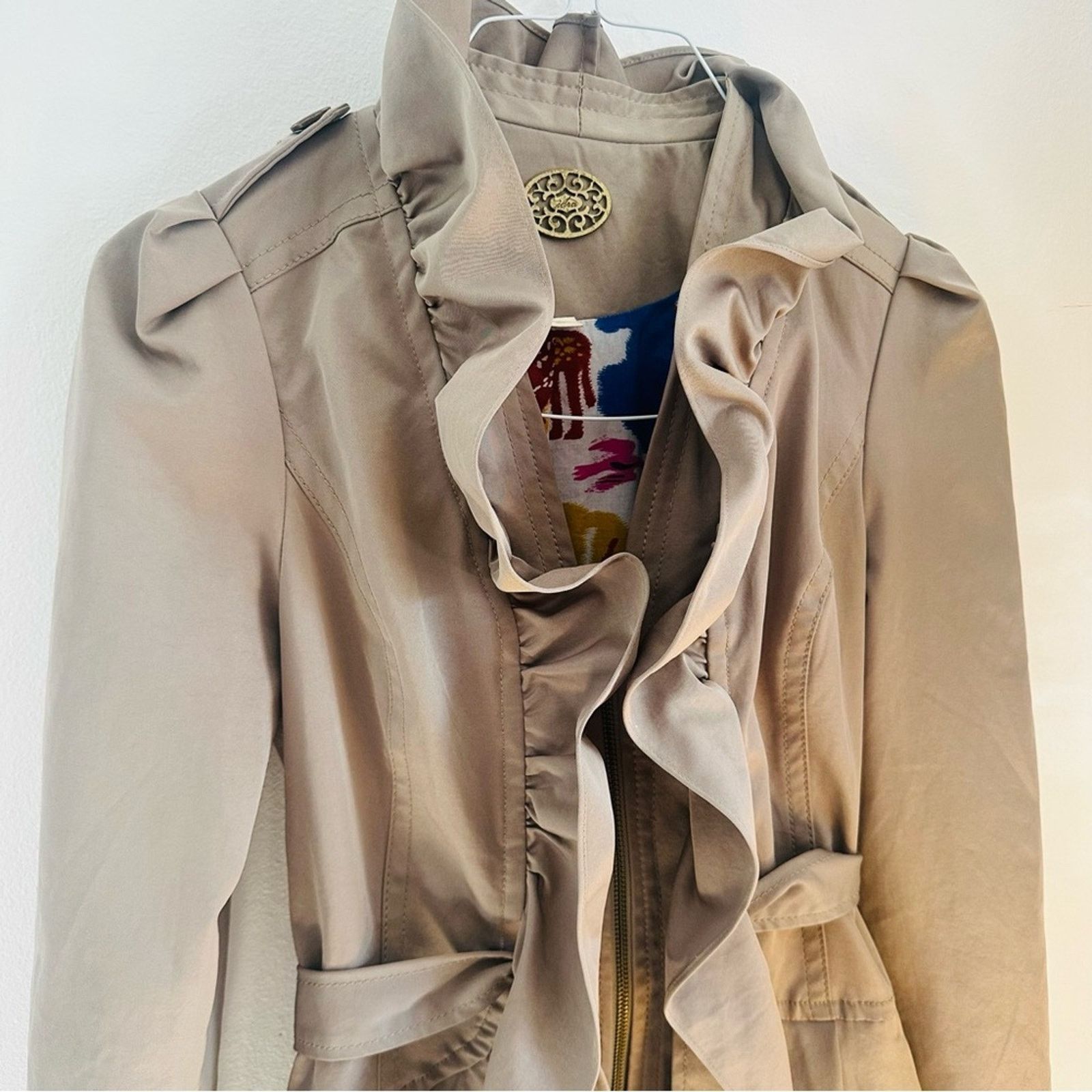 Anthropologie ANTHROPOLOGIE Idra Clinton Cream Ruffle Trench Coat Jacket Size S / US 4 / IT 40 - 3 Thumbnail