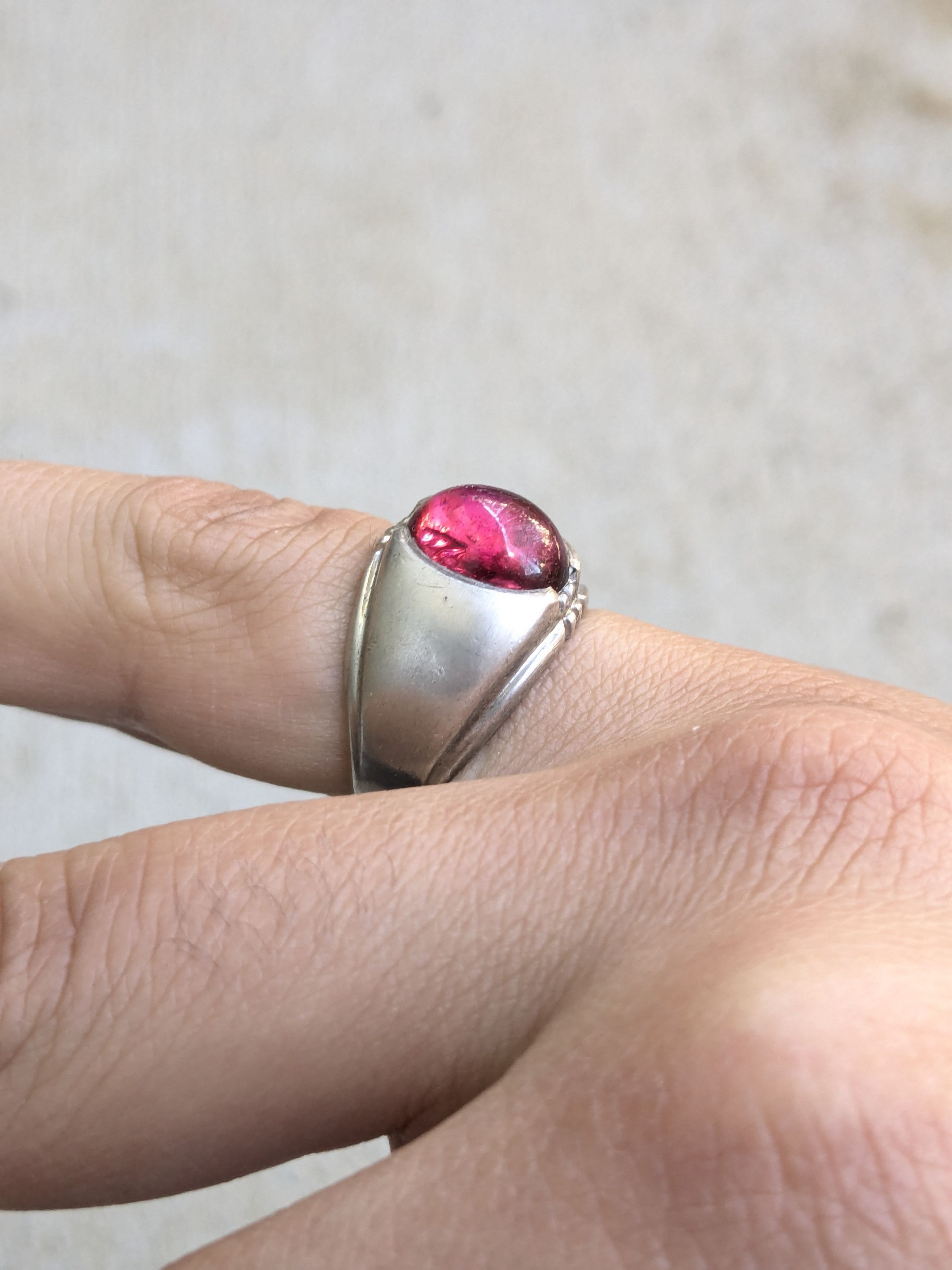 Jewelry Vintage Sterling Silver Ring Pink Oval Cabochon 8.25 Size ONE SIZE - 12 Thumbnail