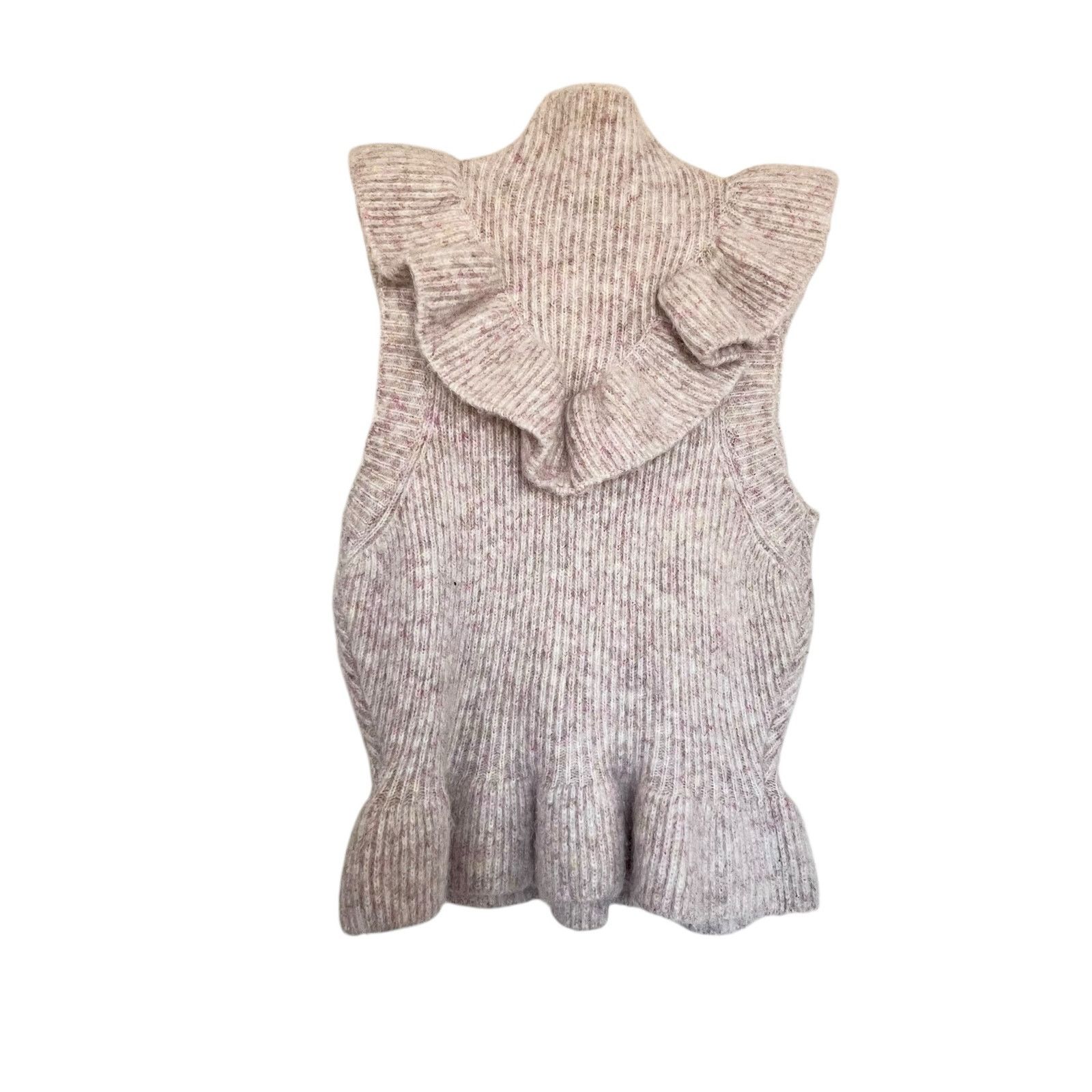 Zara Zara Ivory Blush Pink Heather Ruffled Mock Rib Knit Sweater Size S / US 4 / IT 40 - 2 Thumbnail