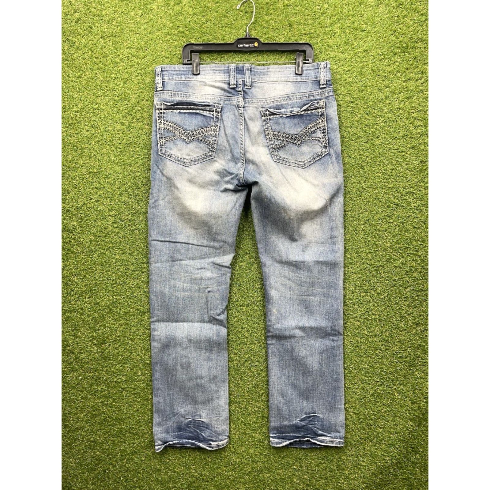 Vintage Helix Jeans Mens 36x30 Slim Straight Baggy Skater Y2K Buckle Cross Grunge Punk Denim Blue 5-Pocket Style Relaxed Mens Jeans Size US 36 / EU 52 - 2 Thumbnail