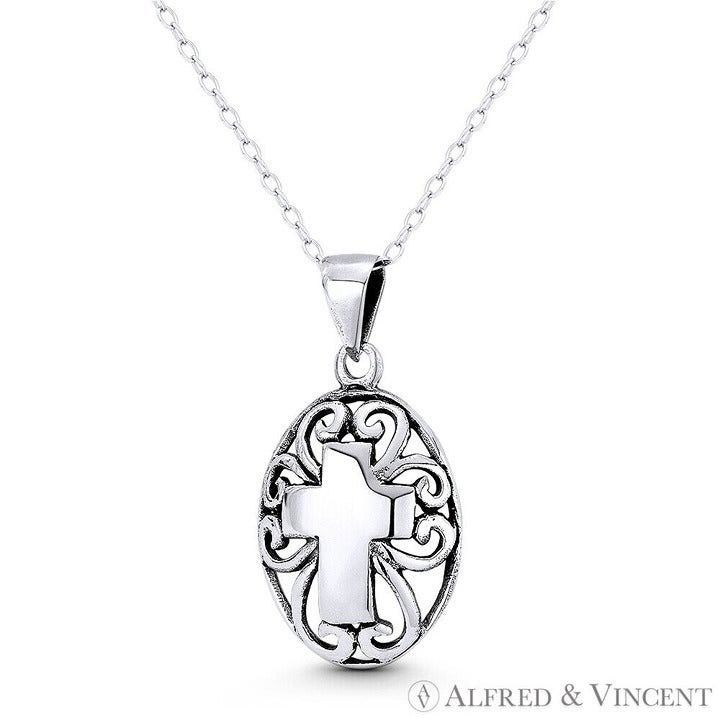 Other Latin Cross on Filigree Oval Charm Pendant Size ONE SIZE - 1 Preview