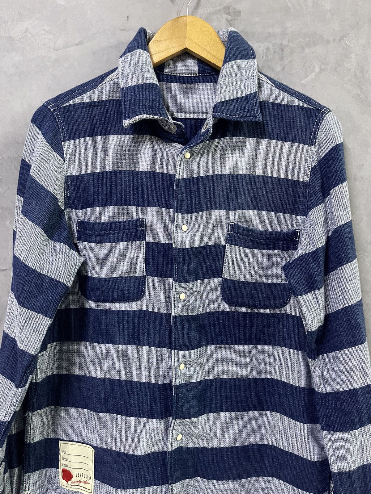 Seveskig Indigo Button Up Snap Button Shirt