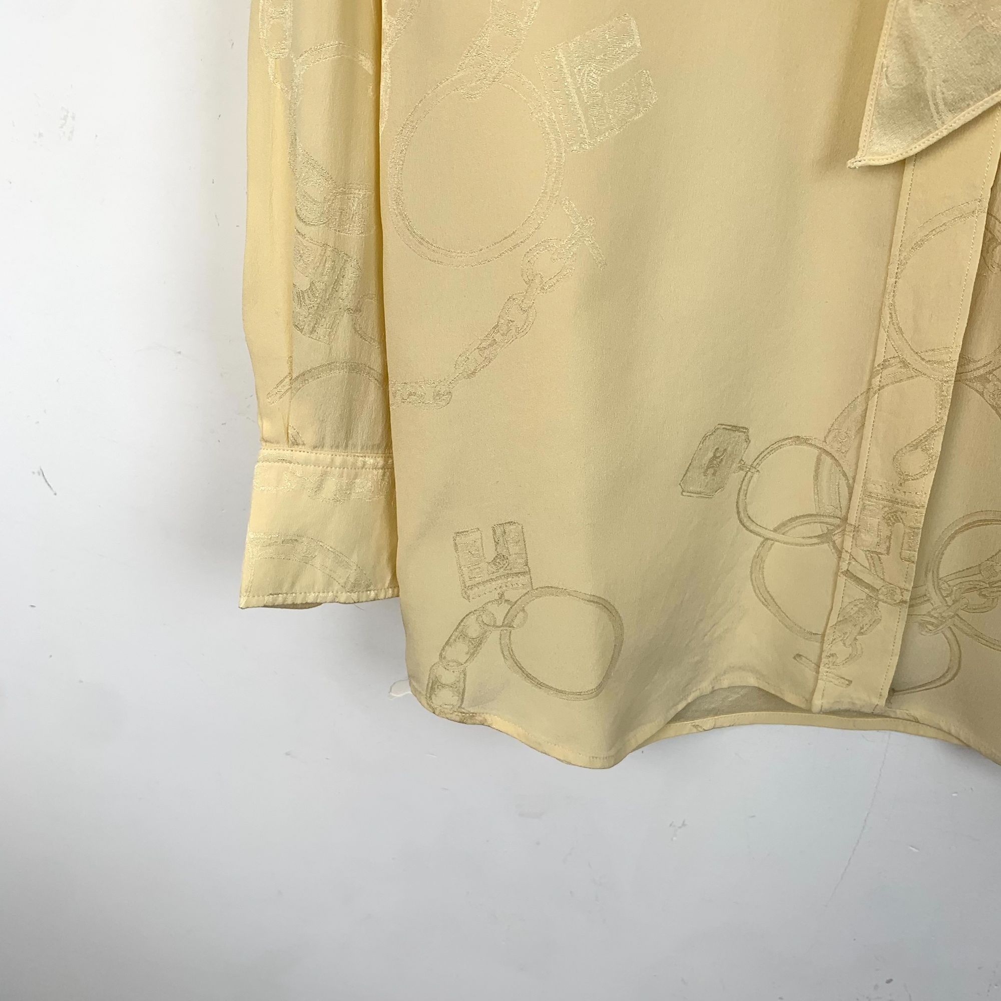 Celine Celine Yellow Jacquard Mulberry Silk Tie Neck Long Sleeve Bl Size XS / US 0-2 / IT 36-38 - 6 Thumbnail