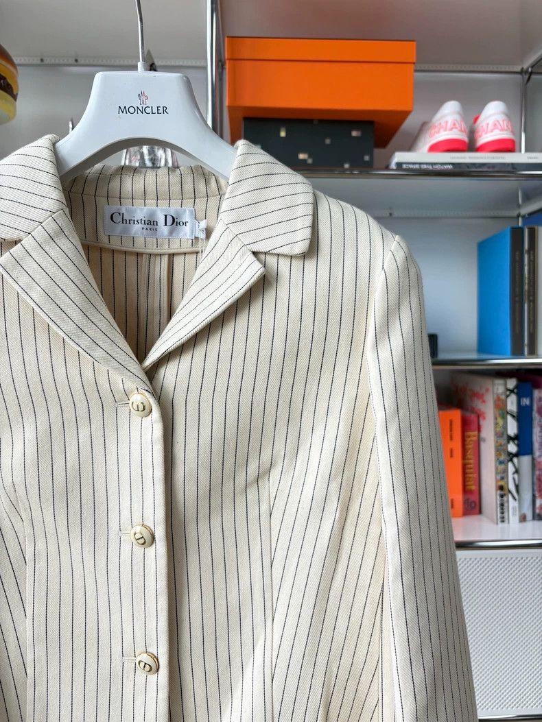 Dior Dior Cotton and mulberry silk white striped suit Size S / US 4 / IT 40 - 2 Thumbnail