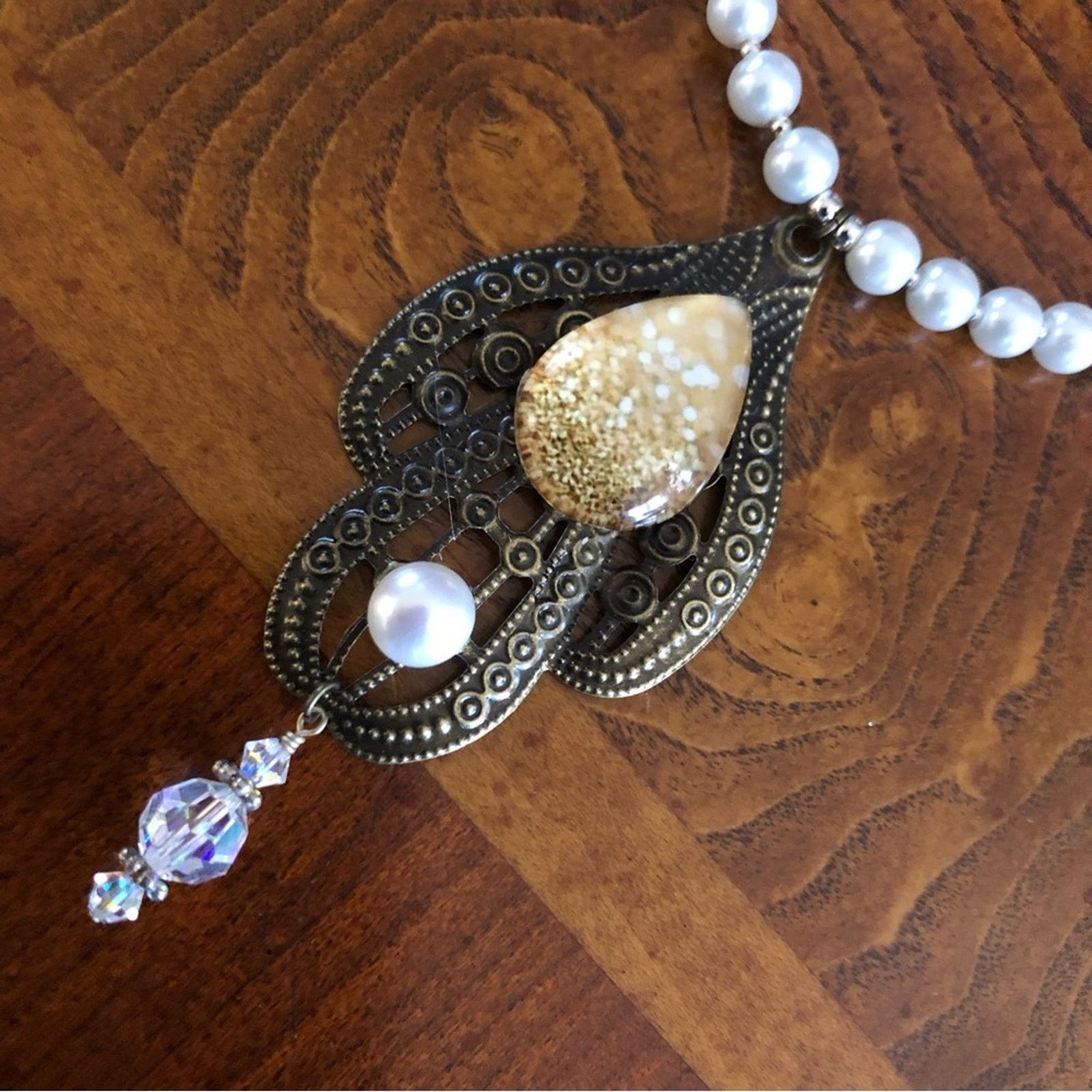 Handmade Handcrafted repurpose teardrop pearl crystal Pearl necklace Size ONE SIZE - 9 Thumbnail