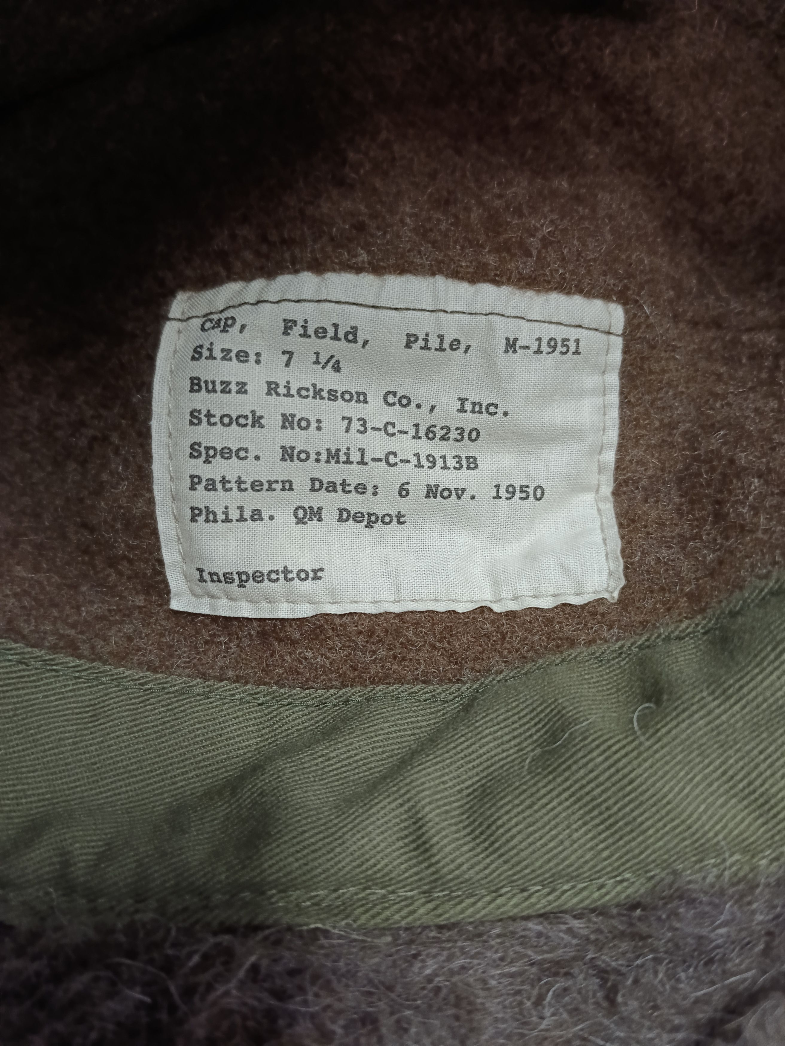 Buzz Rickson's Buzz Rickson Co. M-1951 Field Pile Cap - Size 7 1/4 (Repro) Size ONE SIZE - 7 Thumbnail