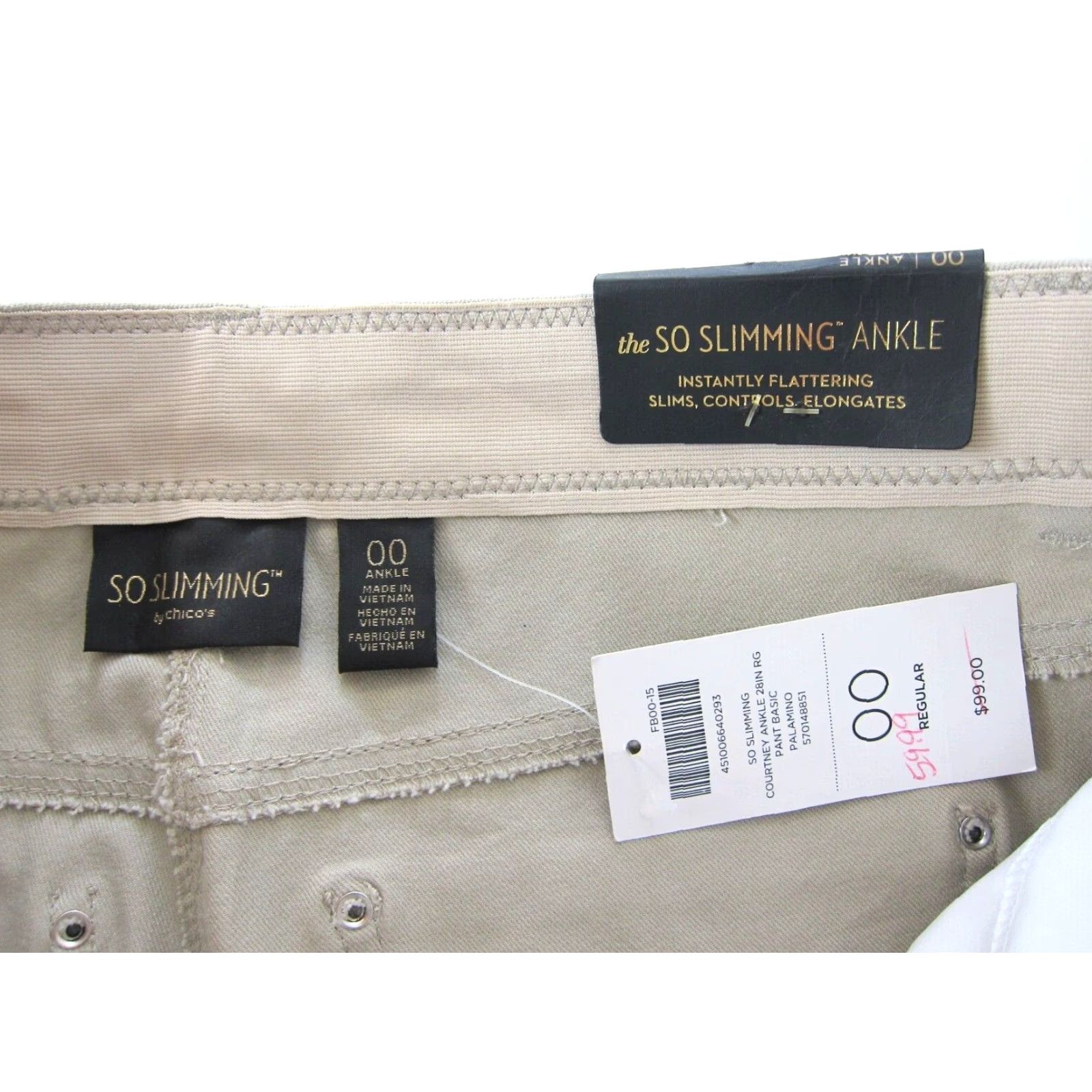 Vintage VINTAGE Chico's Beige Palamino Courtney Stretch So Slimming Control Ankle Pant 00/XS Size 26" / US 2 / IT 38 - 3 Thumbnail