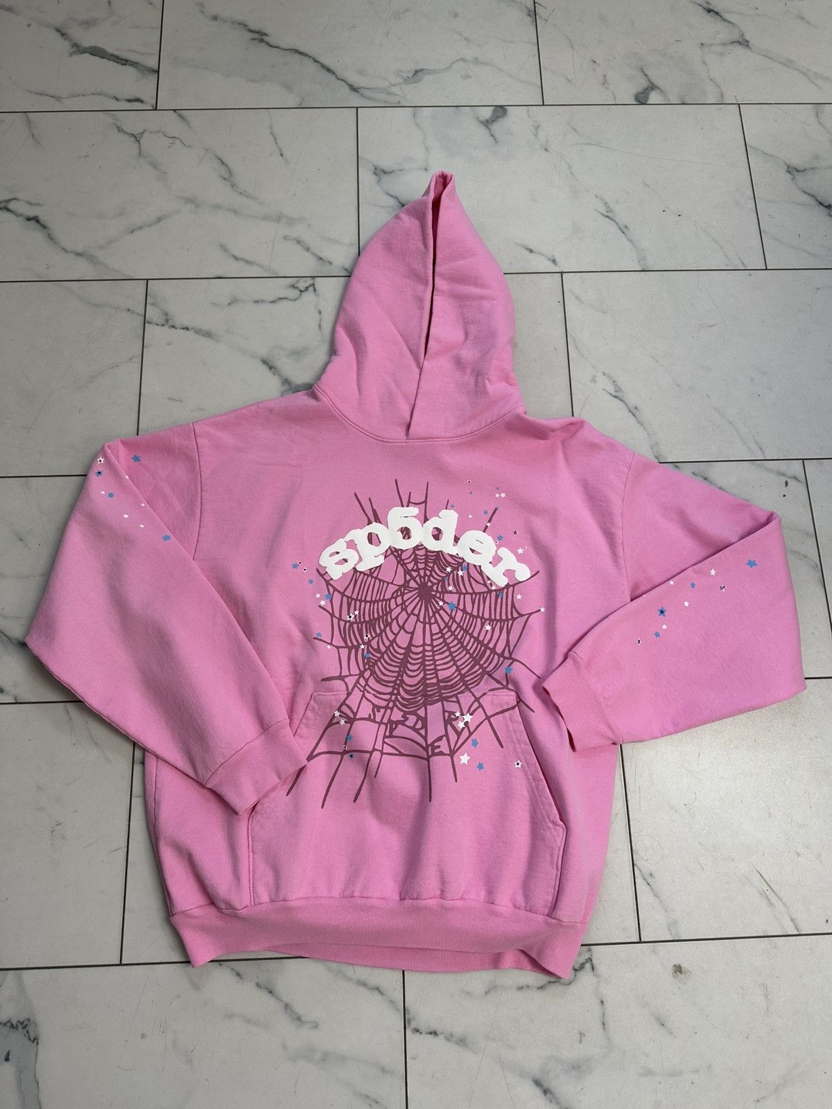 Sp5der OG Web Logo Hoodie Pink