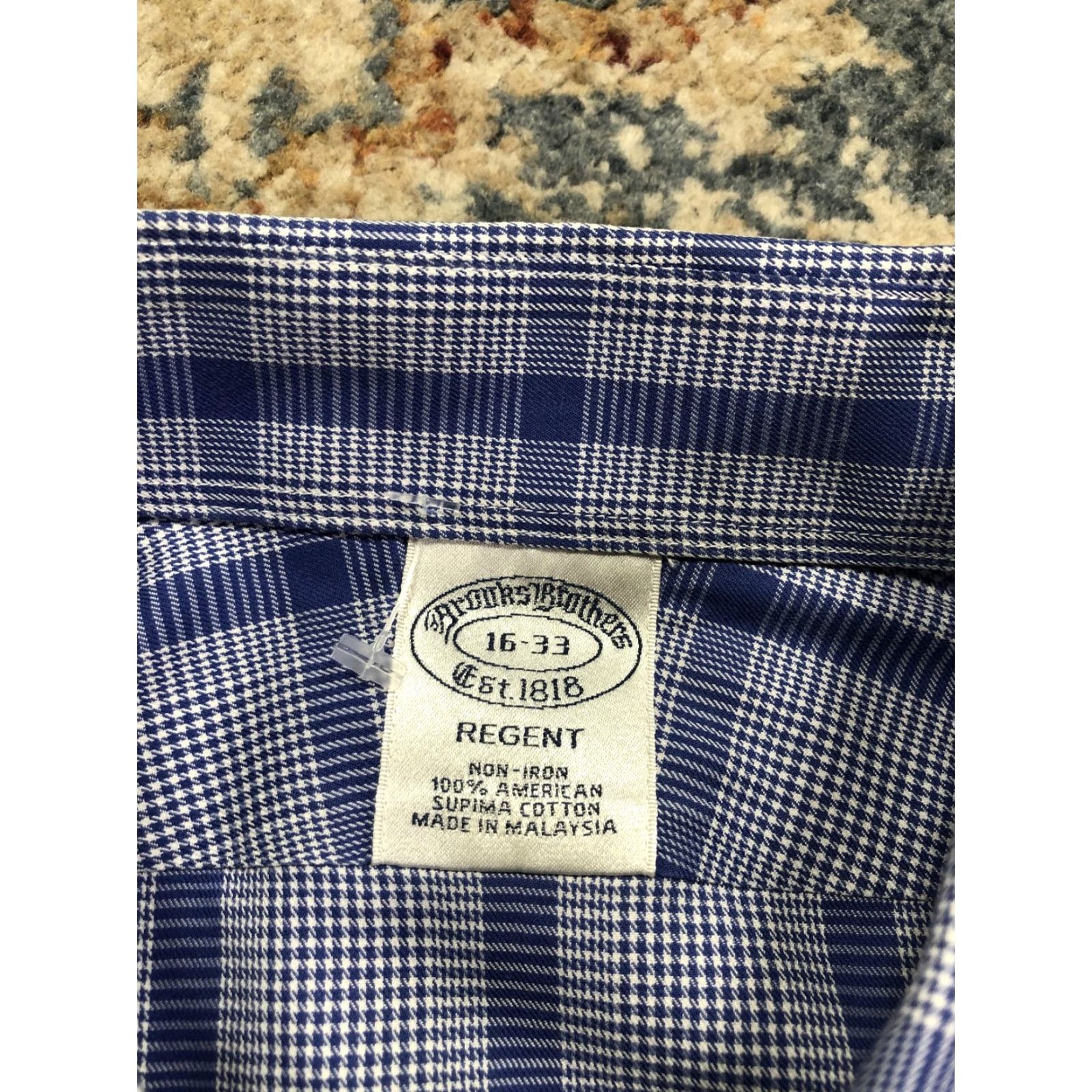 Brooks Brothers Brooks Brothers Regent Dress Shirt Mens 16 32/33 Blue Plaid Non-Iron Supima 100% Cotton Shirt Size 42R - 7 Thumbnail