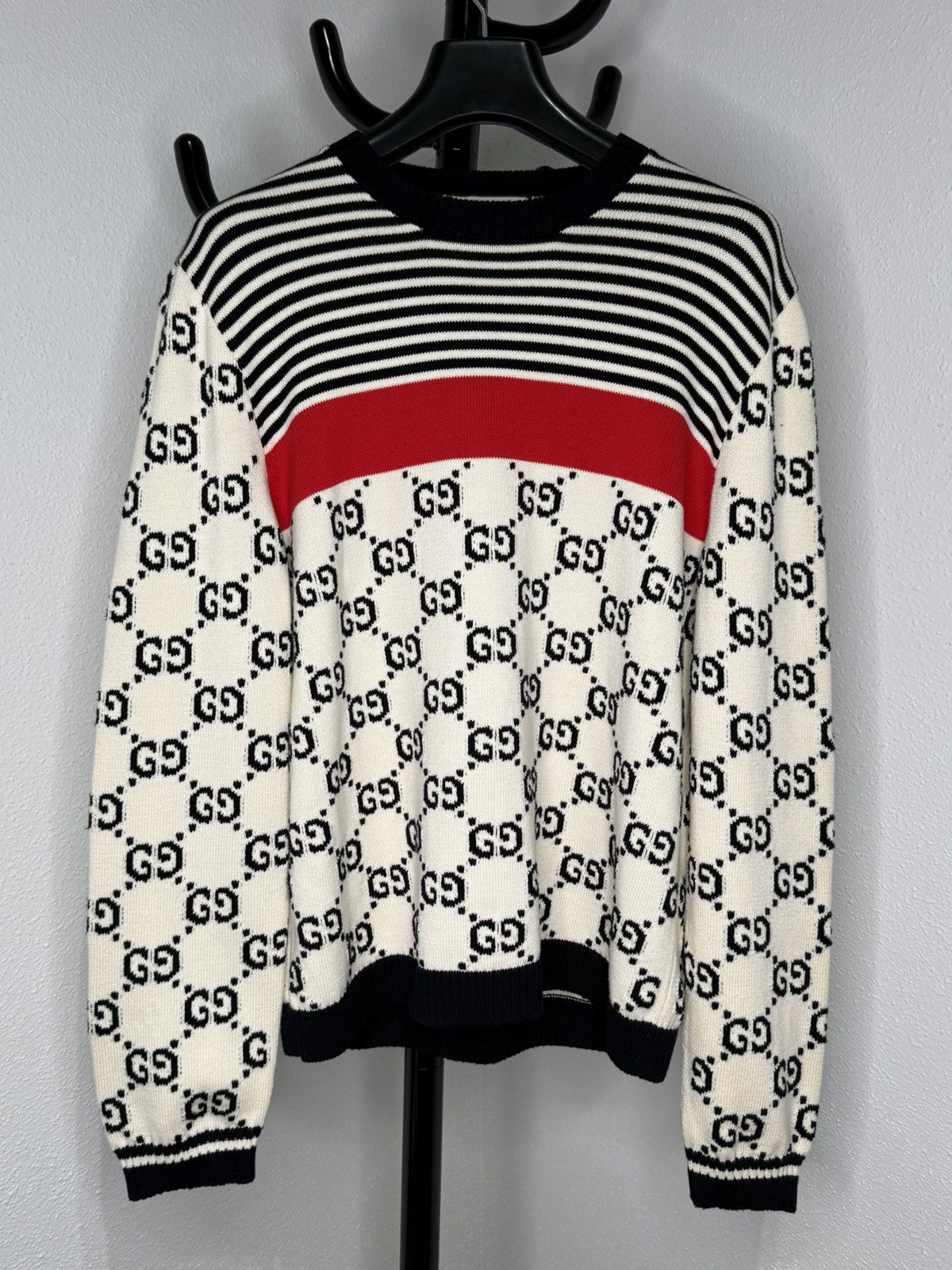 Gucci Gucci GG Logo Striped Knit Sweater Size US XL / EU 56 / 4 - 1 Thumbnail