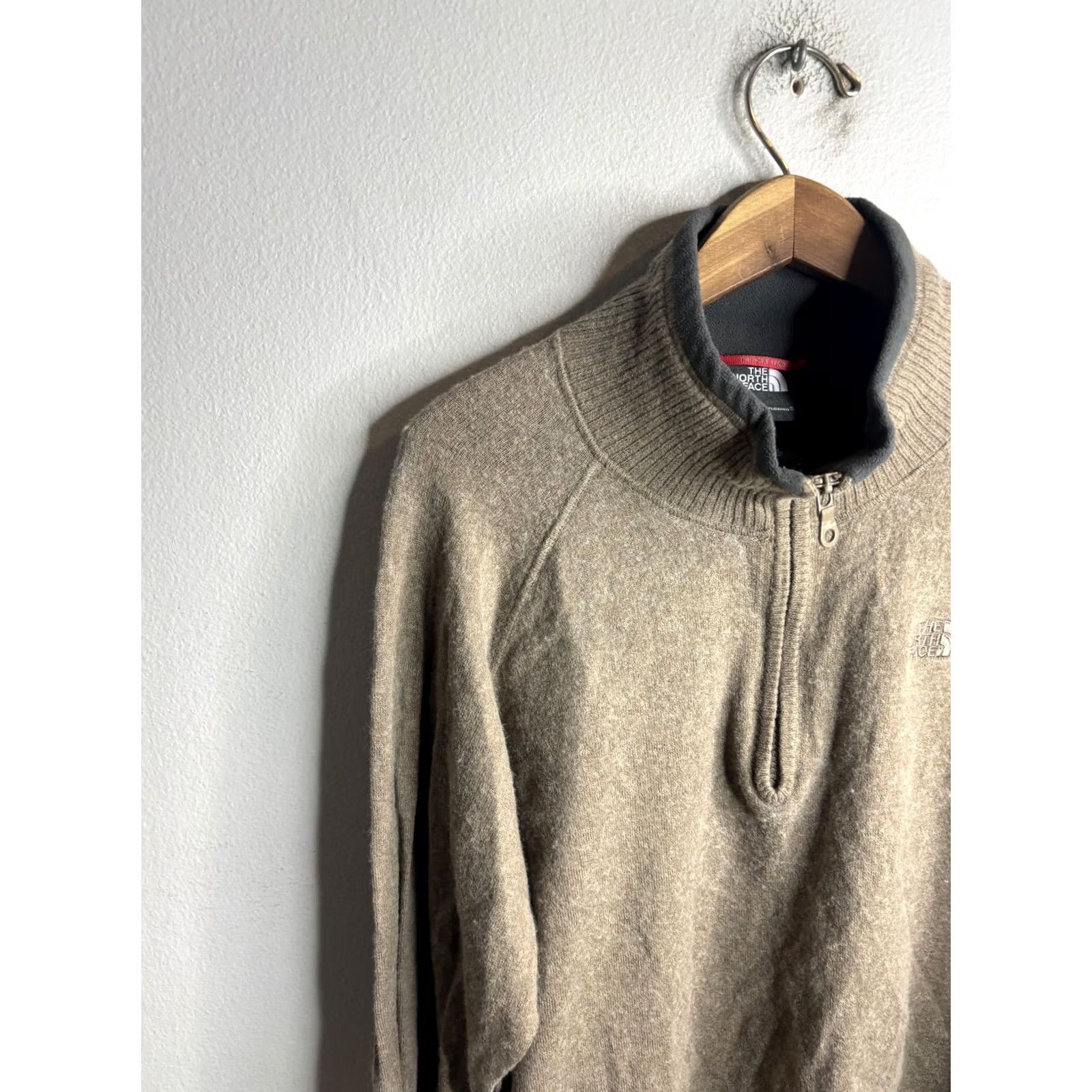 The North Face The North Face Sweater Mens XL Beige 1/4 Zip Mock Neck Pullover Logo Knit Wool Size US XL / EU 56 / 4 - 2 Thumbnail