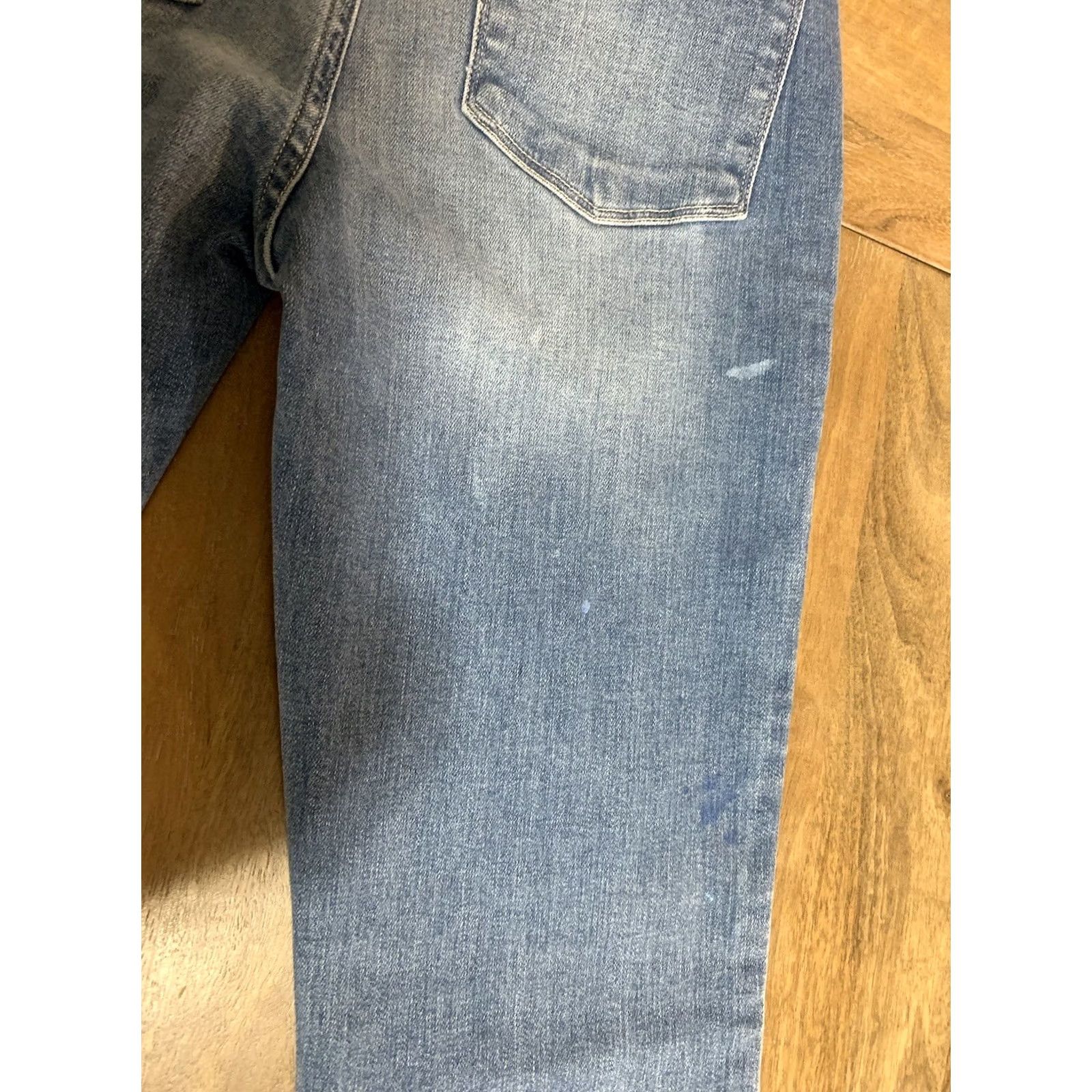 Frame FRAME Jeans Le Crop Flared Mini Boot Women 24x27 Paint Splatter Stretch Mid Rise Denim Cotton Blend Blue 27 Inseam Womens Jeans Size 42" / US 20 - 7 Thumbnail