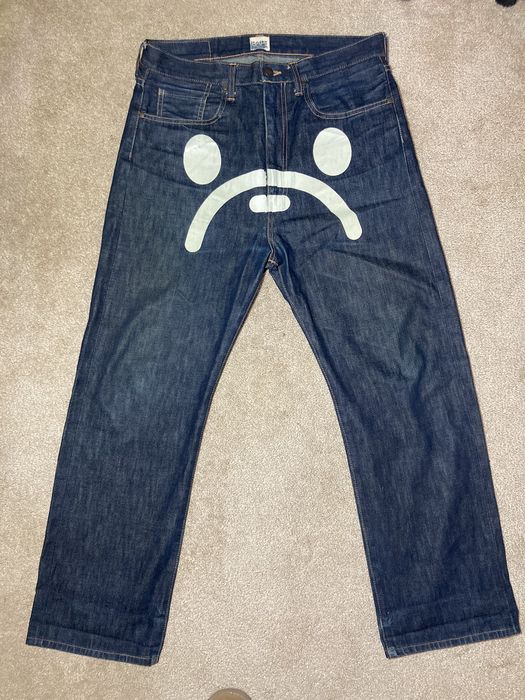 Bape 2008 Bape Baby Milo Sad Face Jeans Logo Paint Print Graphic | Grailed