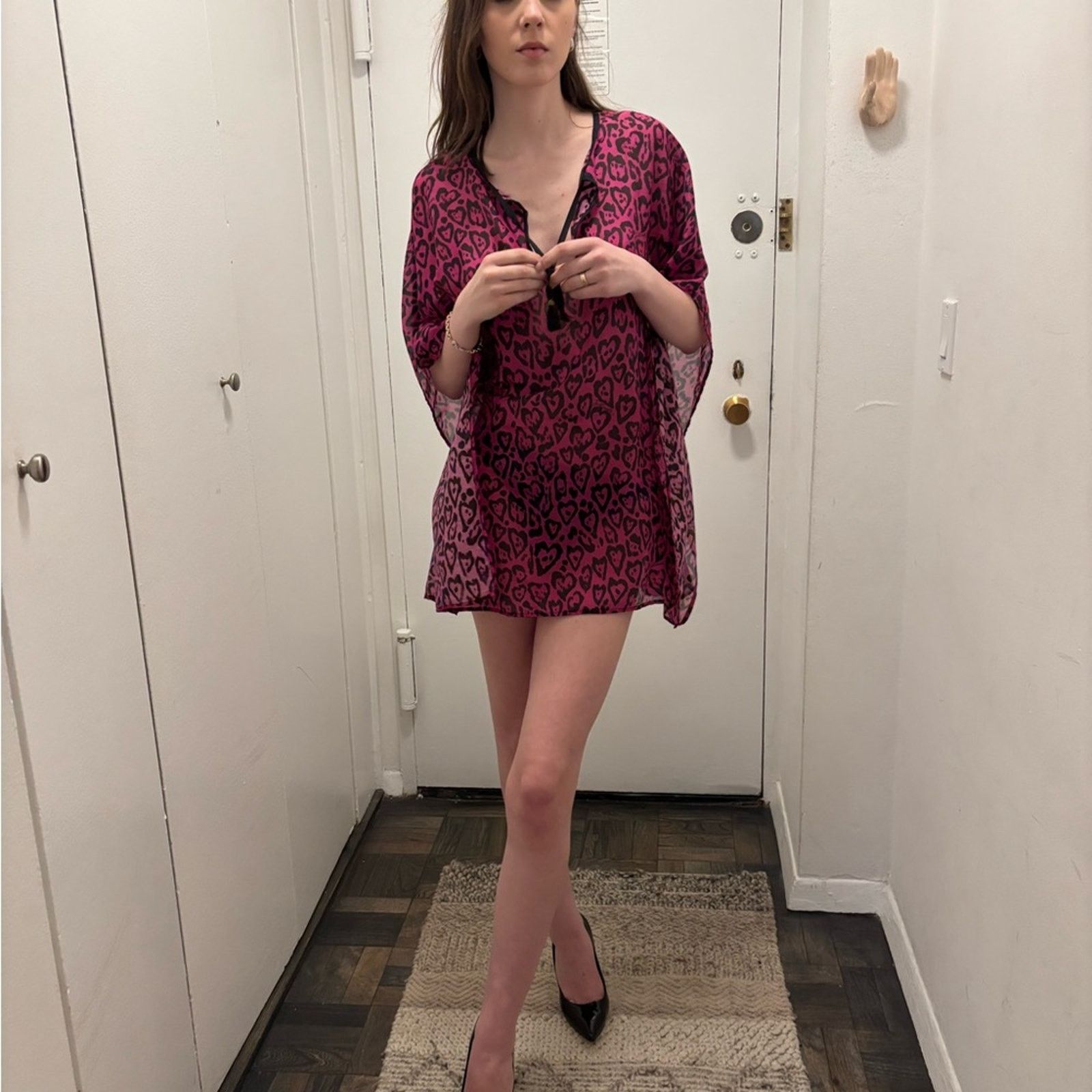 Just Cavalli NWT Just Cavalli Fuchsia Leopard kaftan cover up beachwear S Size ONE SIZE - 6 Thumbnail