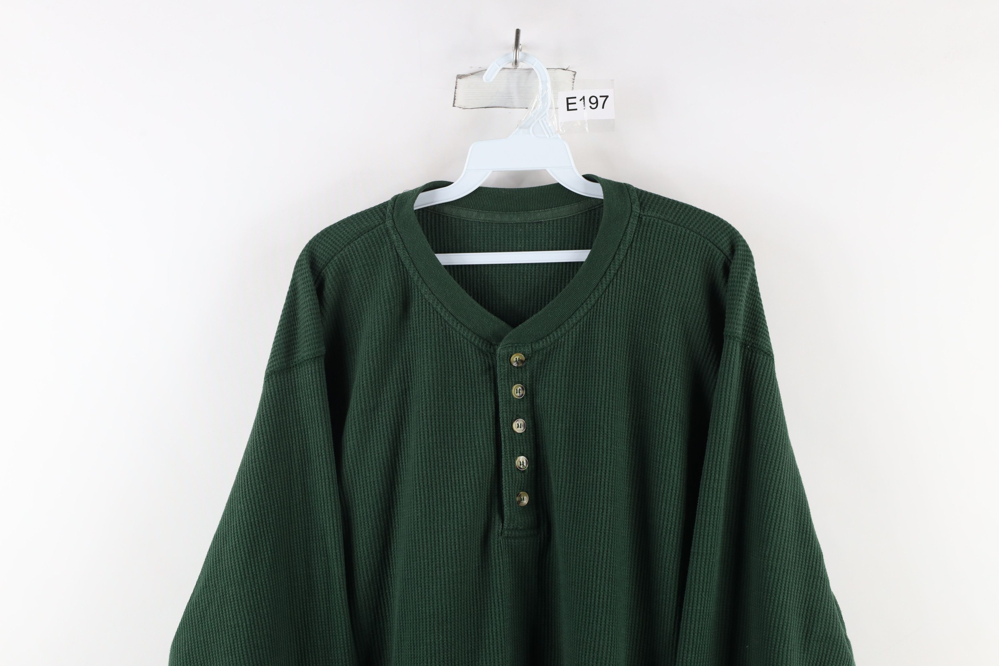 Vintage Vintage 90s Streetwear Waffle Knit Henley T-Shirt Green Size US XXL / EU 58 / 5 - 2 Thumbnail