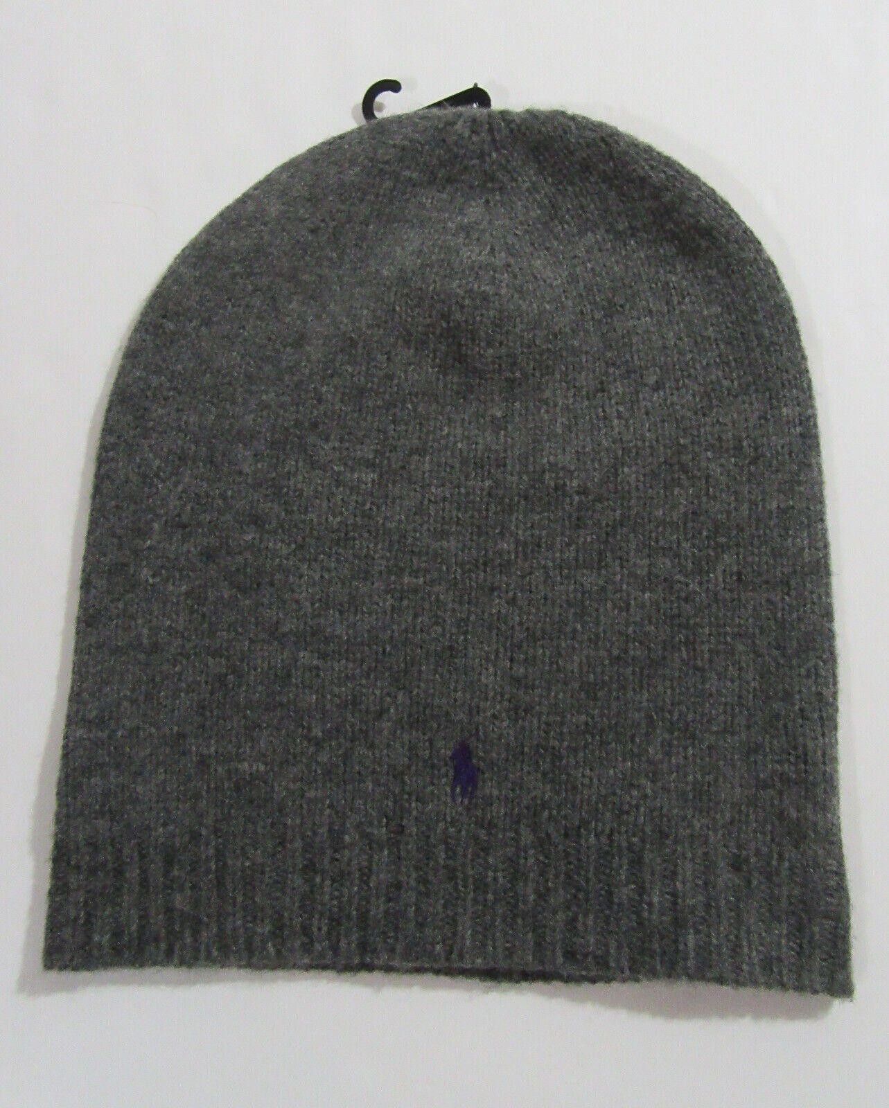 Polo Ralph Lauren Wool Slouchy Beanie Hat Grey Pony NWT