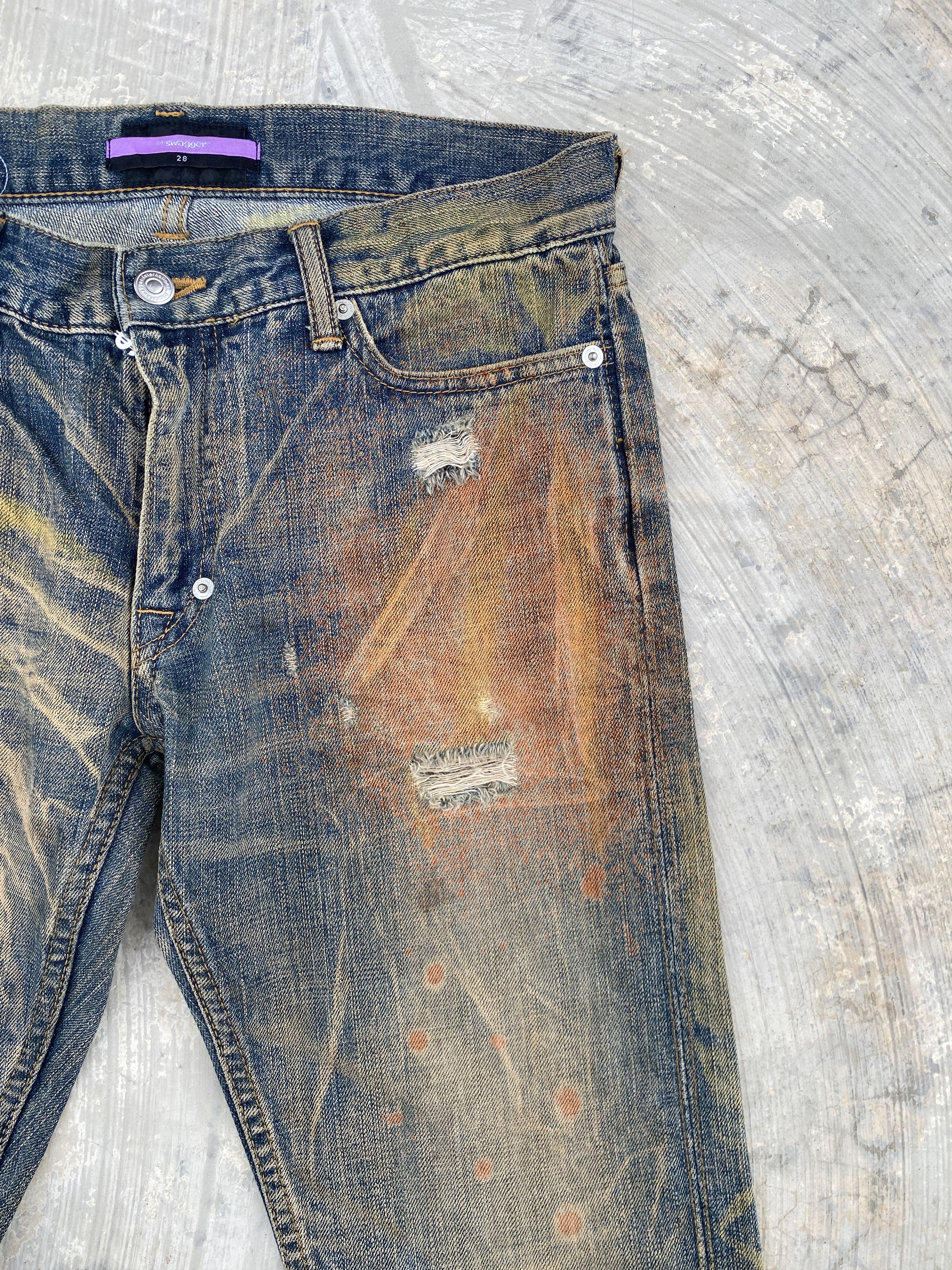 Japanese Brand Swagger Dirty Colourful Wash Selvedge Distressed Jeans Size US 28 / EU 44 - 3 Thumbnail