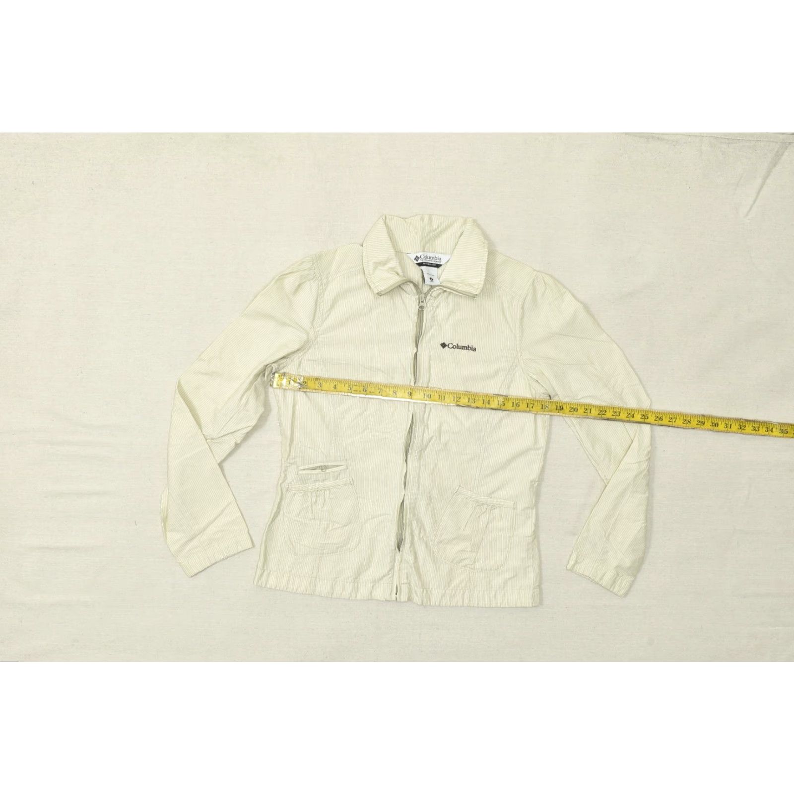 Vintage Columbia Jacket Beige Full Zip Womens M Cotton Blend Omni Shade Striped Basic Jacket Size M / US 6-8 / IT 42-44 - 4 Thumbnail