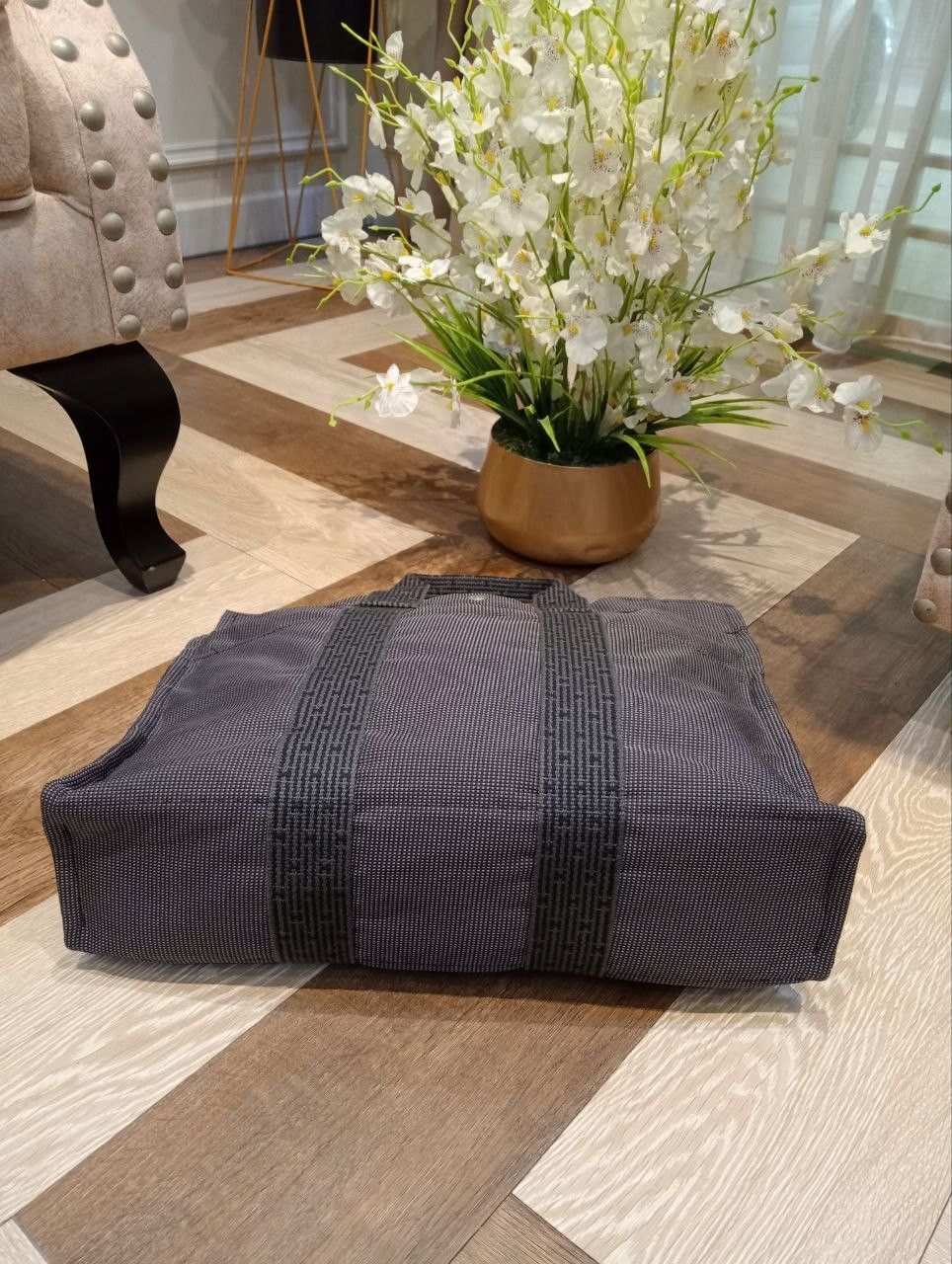 Hermes HERMES HERLINE GRAY CANVAS TOTE BAG Size ONE SIZE - 4 Thumbnail
