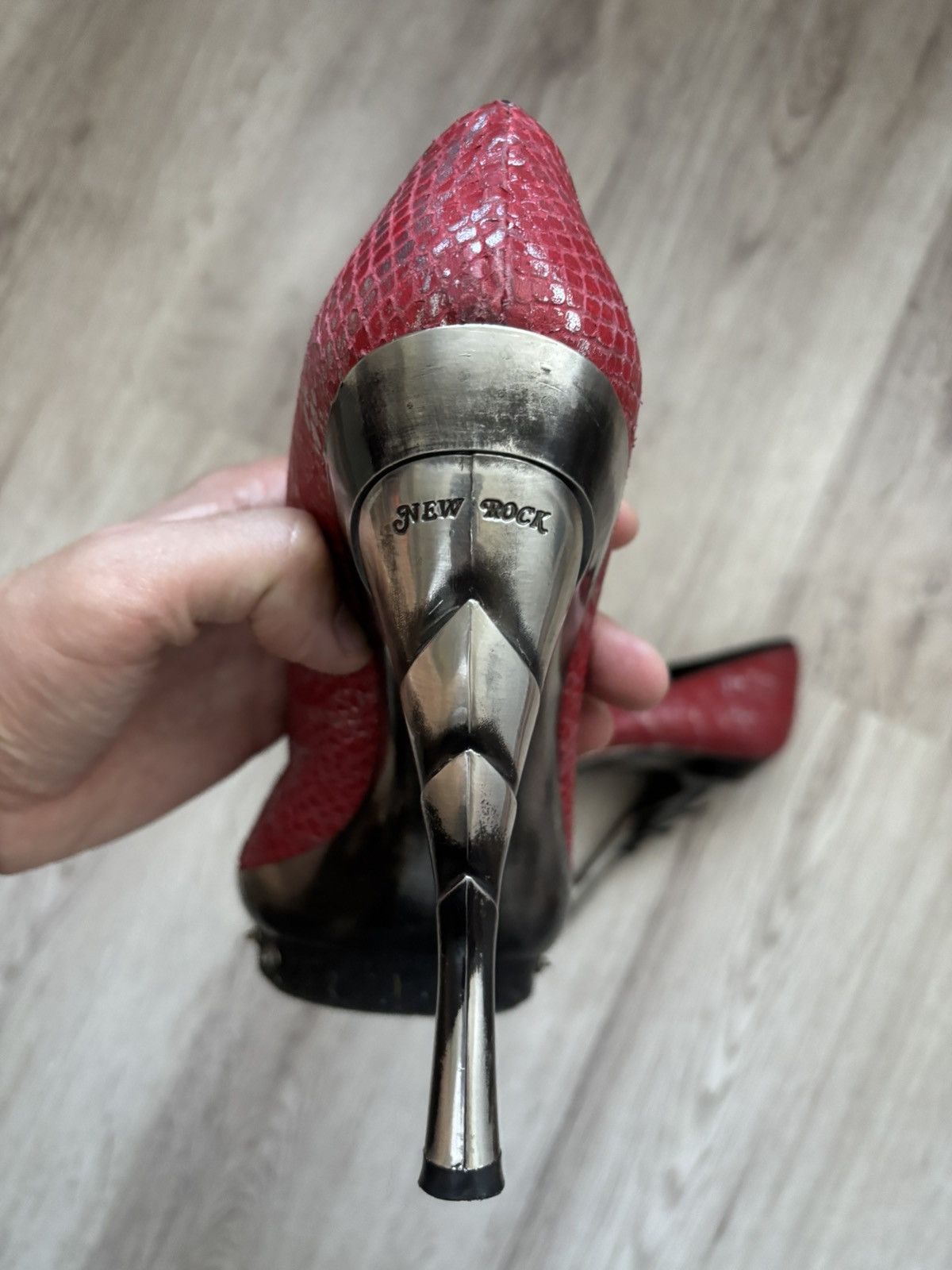 New Rock Red Snake Effect New Rock Heels with Studded Platform EU 40 Size US 9 / IT 39 - 14 Thumbnail