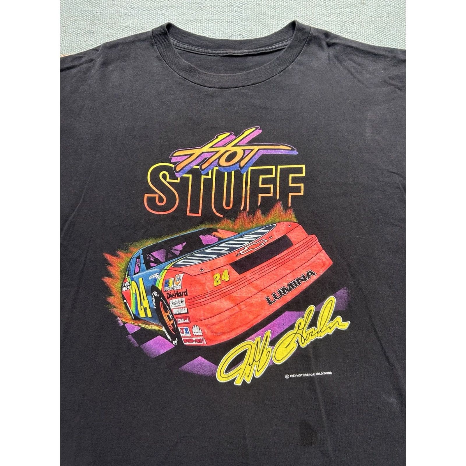 NASCAR VINTAGE 90s Graphic T Shirt Jeff Gordon Nascar Racing Hot Stuff Single Stitch XL Shirt Men Black 90s Mens XL Yellow? Size US XL / EU 56 / 4 - 3 Thumbnail