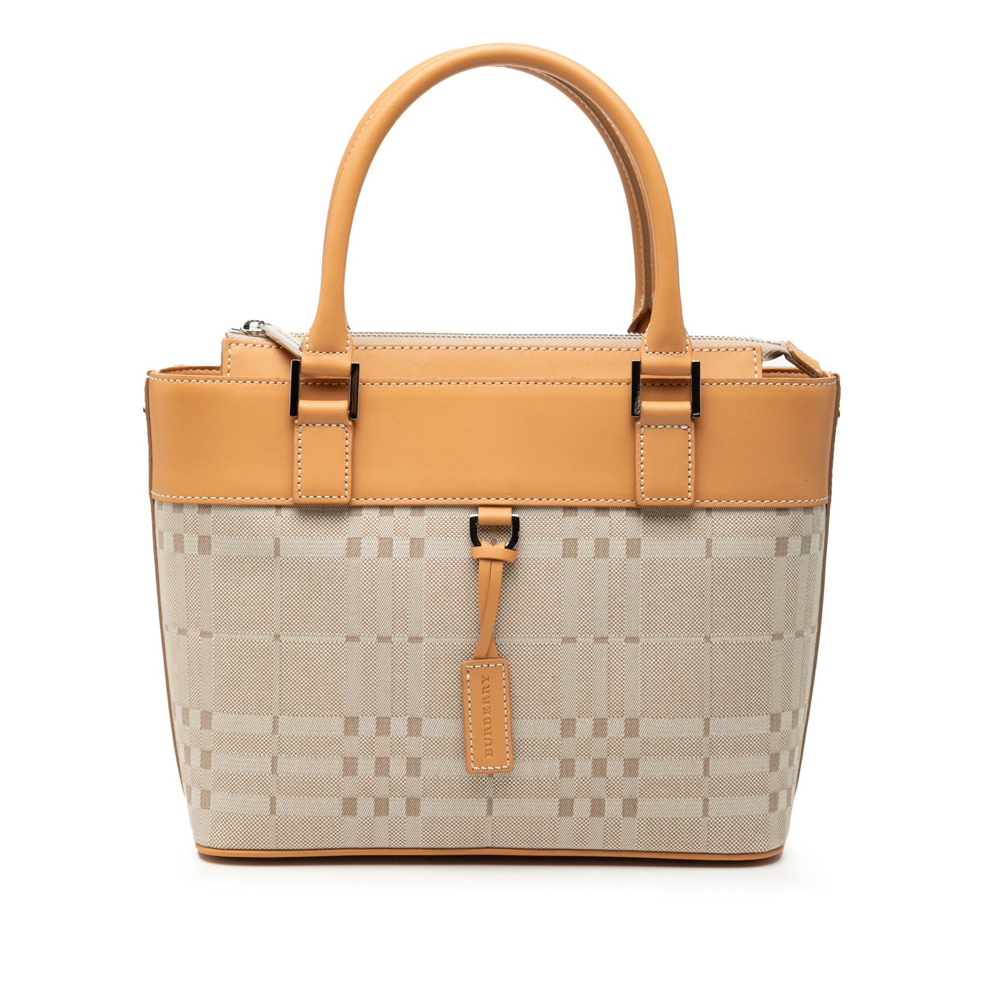 Burberry Burberry Leather Trimmed Tonal Check Canvas Handbag Size ONE SIZE - 1 Thumbnail