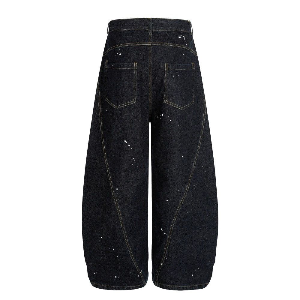 Jean Men's street distressed ink-splashed wide-leg scimitar jeans Size US 32 / EU 48 - 2 Thumbnail