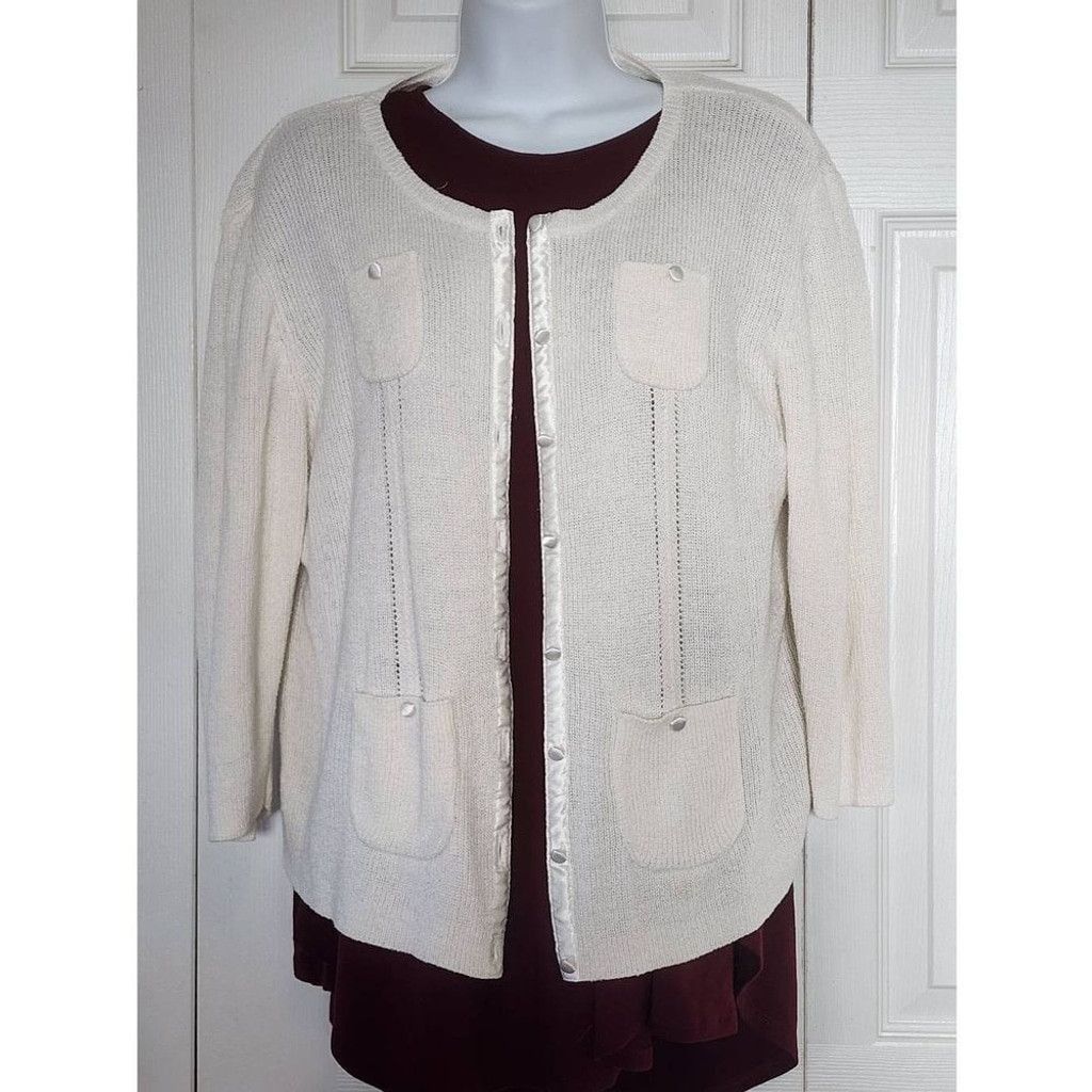 Other Sag Harbor White Fuzzy Cardigan Size XL / US 12-14 / IT 48-50 - 3 Thumbnail