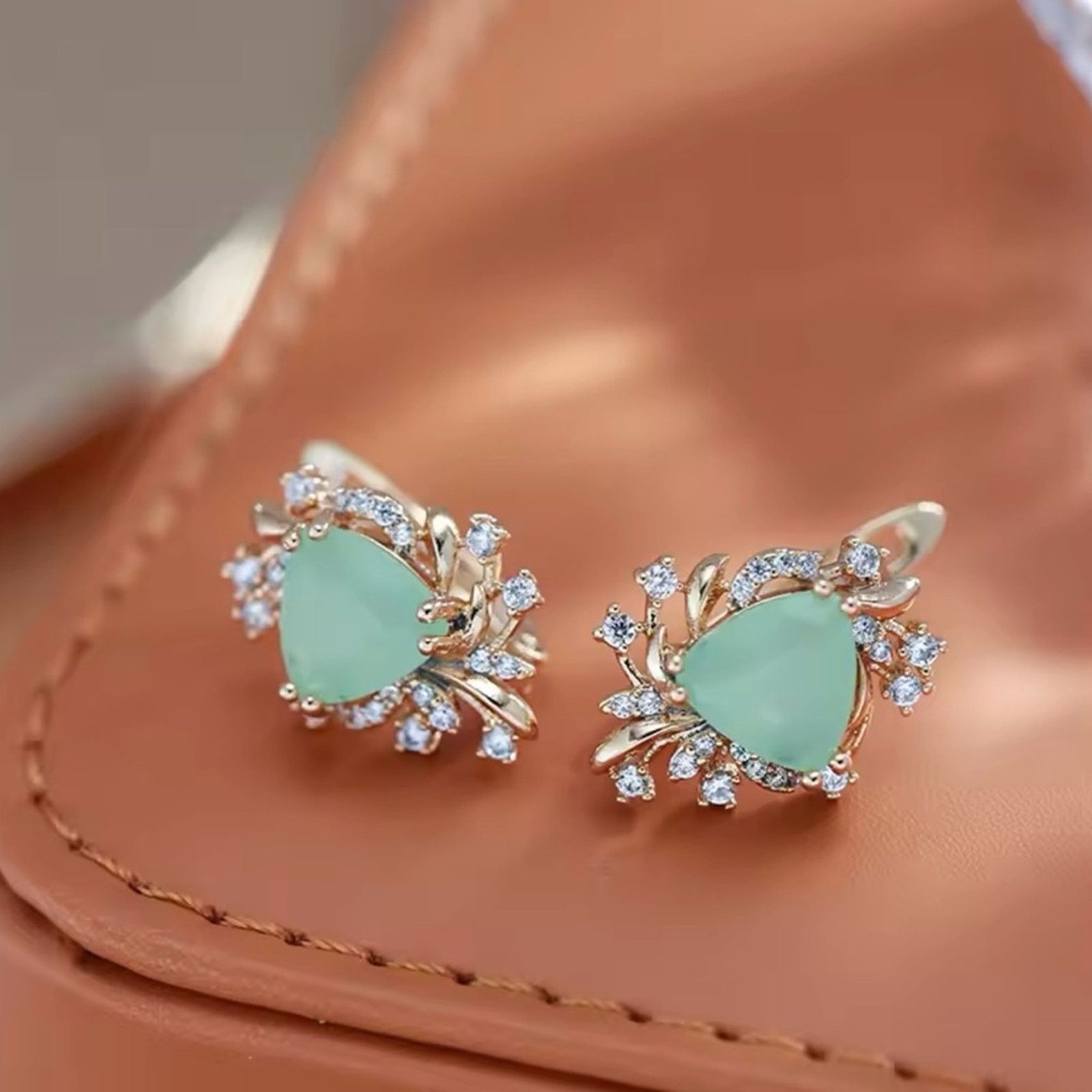 Other 585 Rose Gold Color Green Natural Zircon Drop Earrings Size ONE SIZE - 5 Thumbnail