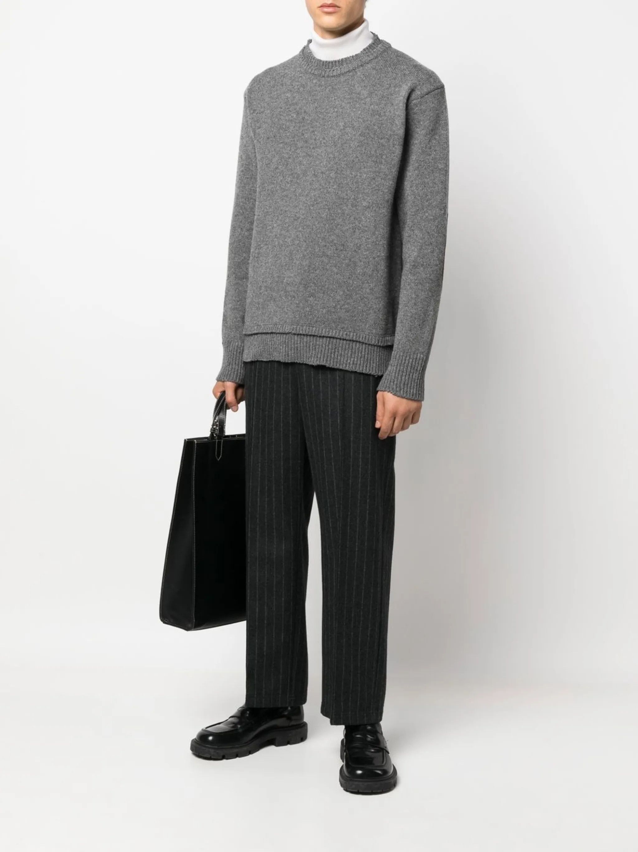 Maison Margiela o1w1db10126 Elbow Patch Knitted Sweater in Grey Size US XL / EU 56 / 4 - 2 Thumbnail