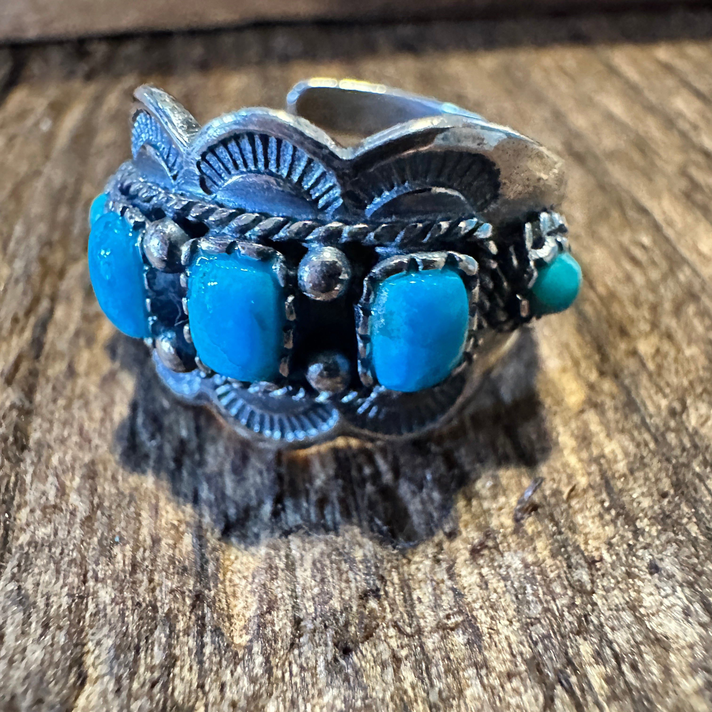 Other Native American Artisan Cuff Ring in Sterling Silver & Turqu Size ONE SIZE - 5 Thumbnail