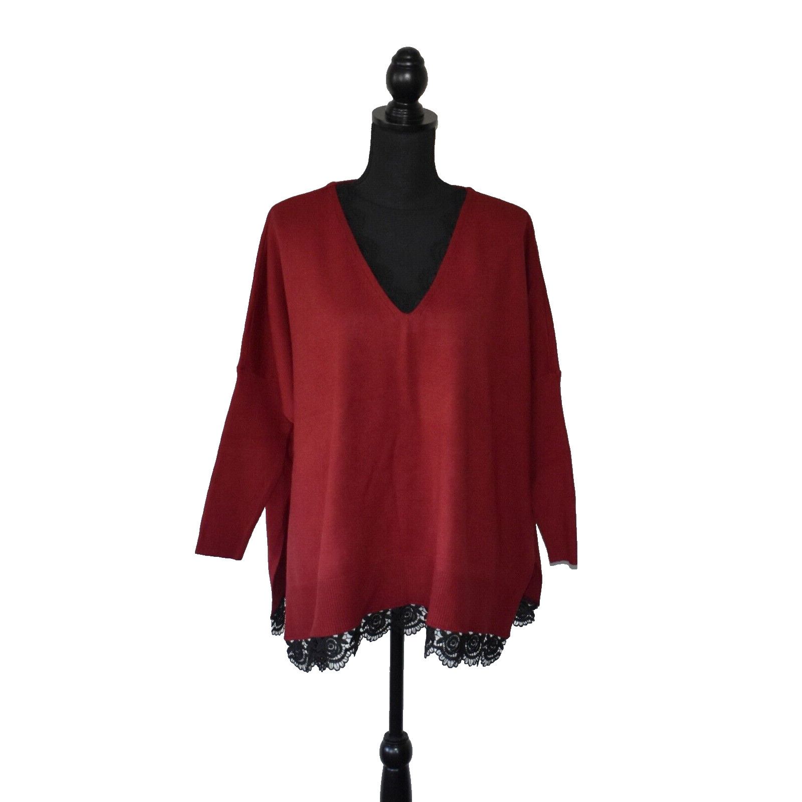 Chicos NWT CHICOS Red Allure V Neck Poncho Sweater Size S/M $129 Size S / US 4 / IT 40 - 1 Thumbnail