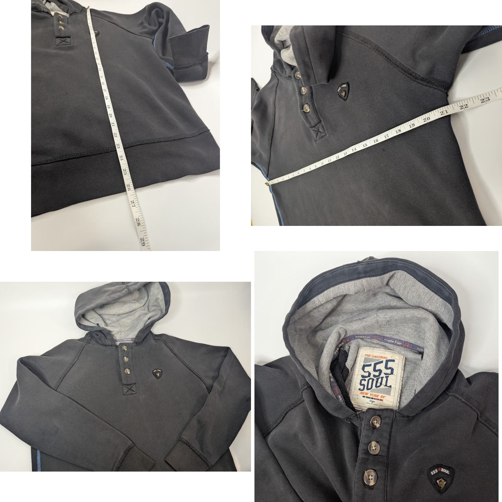 Vintage VINTAGE Triple Five Soul Pullover Hooded Shirt Mens L Gray Distressed Y2K Street Button Neck Size US L / EU 52-54 / 3 - 8 Thumbnail