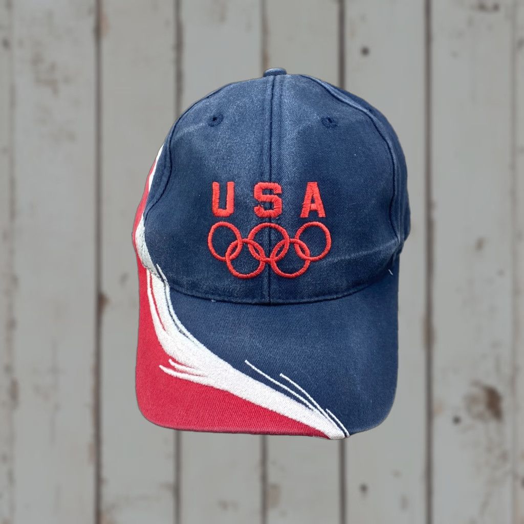 Vintage USA Olympics Strapback Cap 100% Cotton Hat Patriotic Red White Blue Striped Baseball Cap Men One Size Blue Size ONE SIZE - 1 Thumbnail
