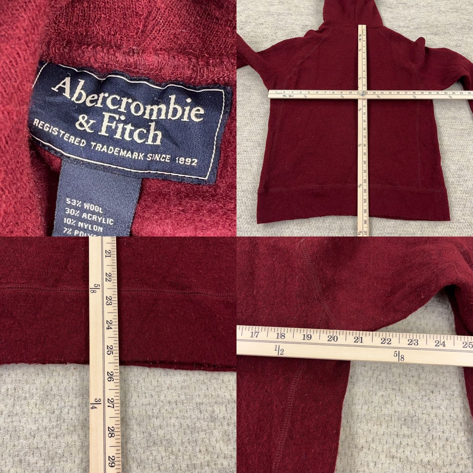Abercrombie & Fitch VINTAGE Abercrombie & Fitch Hoodie Men S Pullover Red Wool Blend Embroidered Logo 90s Sports American Preppy Mens Size US S / EU 44-46 / 1 - 8 Thumbnail