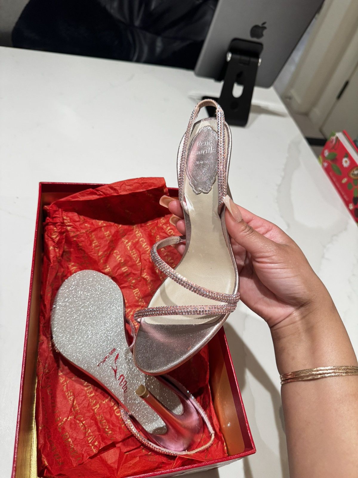 Rene Caovilla Renee Caovila Pink Satin Lamb Crystal Strappy Heels Size US 7 / IT 37 - 1 Thumbnail