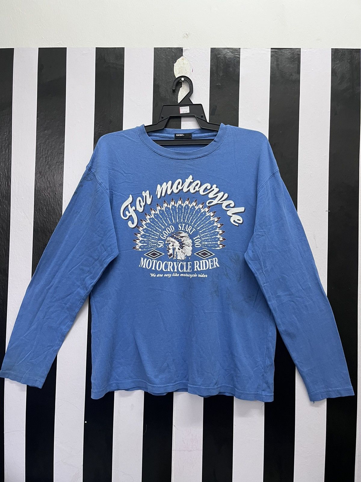 Japanese Brand × Vintage Motocrycle rider punk blue longsleeve tee Size US L / EU 52-54 / 3 - 8 Thumbnail