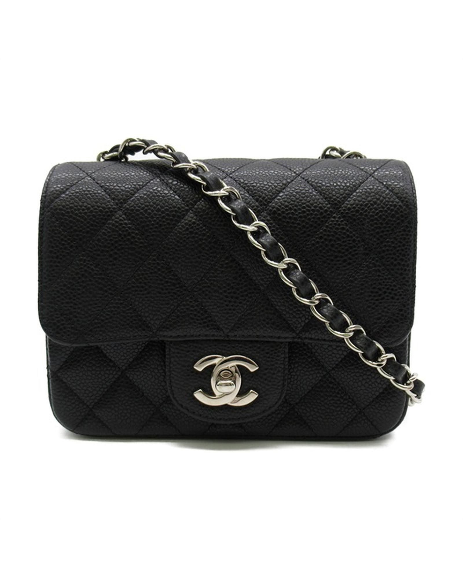 image of Chanel Black Caviar Mini Square Classic Flap Bag, Women's