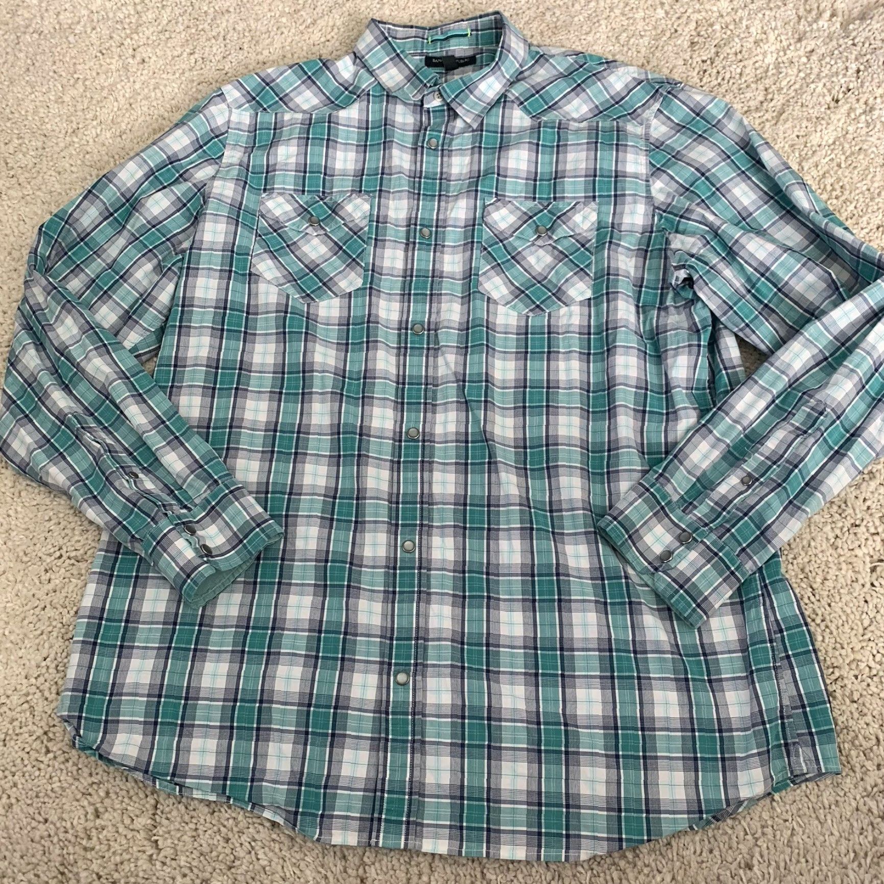 Banana Republic Banana Republic Shirt Mens 2XLT Tall Pearl Snap Green Plaid Western Yoke Size US XXL / EU 58 / 5 - 3 Thumbnail
