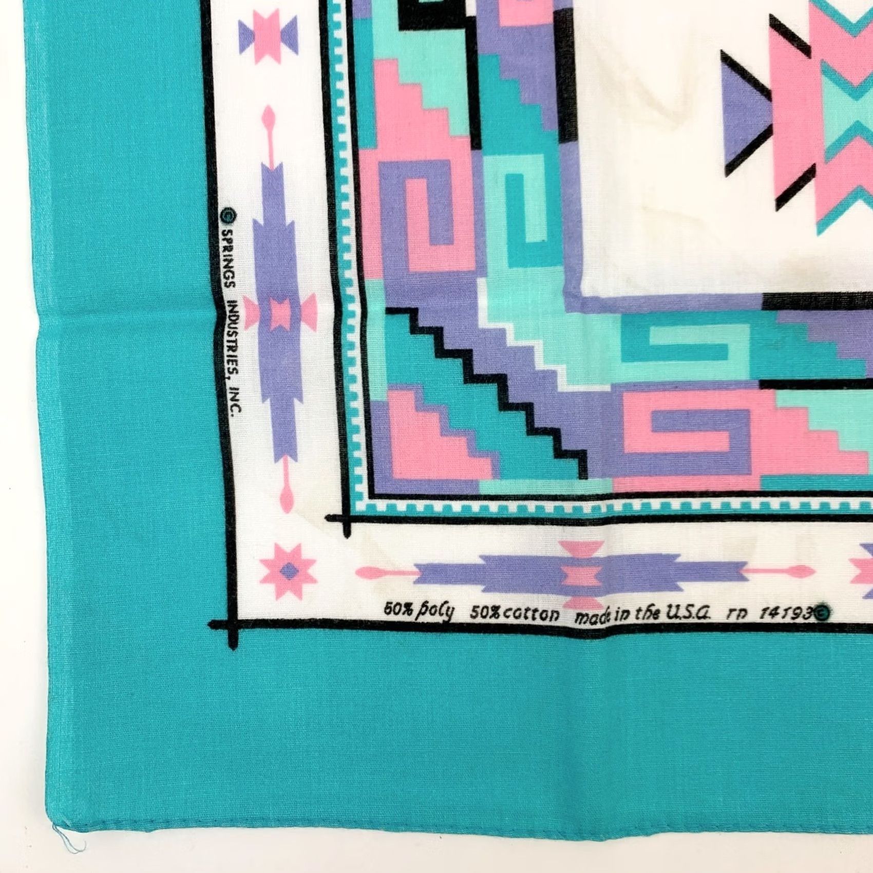Vintage VINTAGE Springs Bandana Unisex 21.5" x 21.5" Blue Southwestern USA 50% Polyester 50% Cotton Size ONE SIZE - 5 Thumbnail