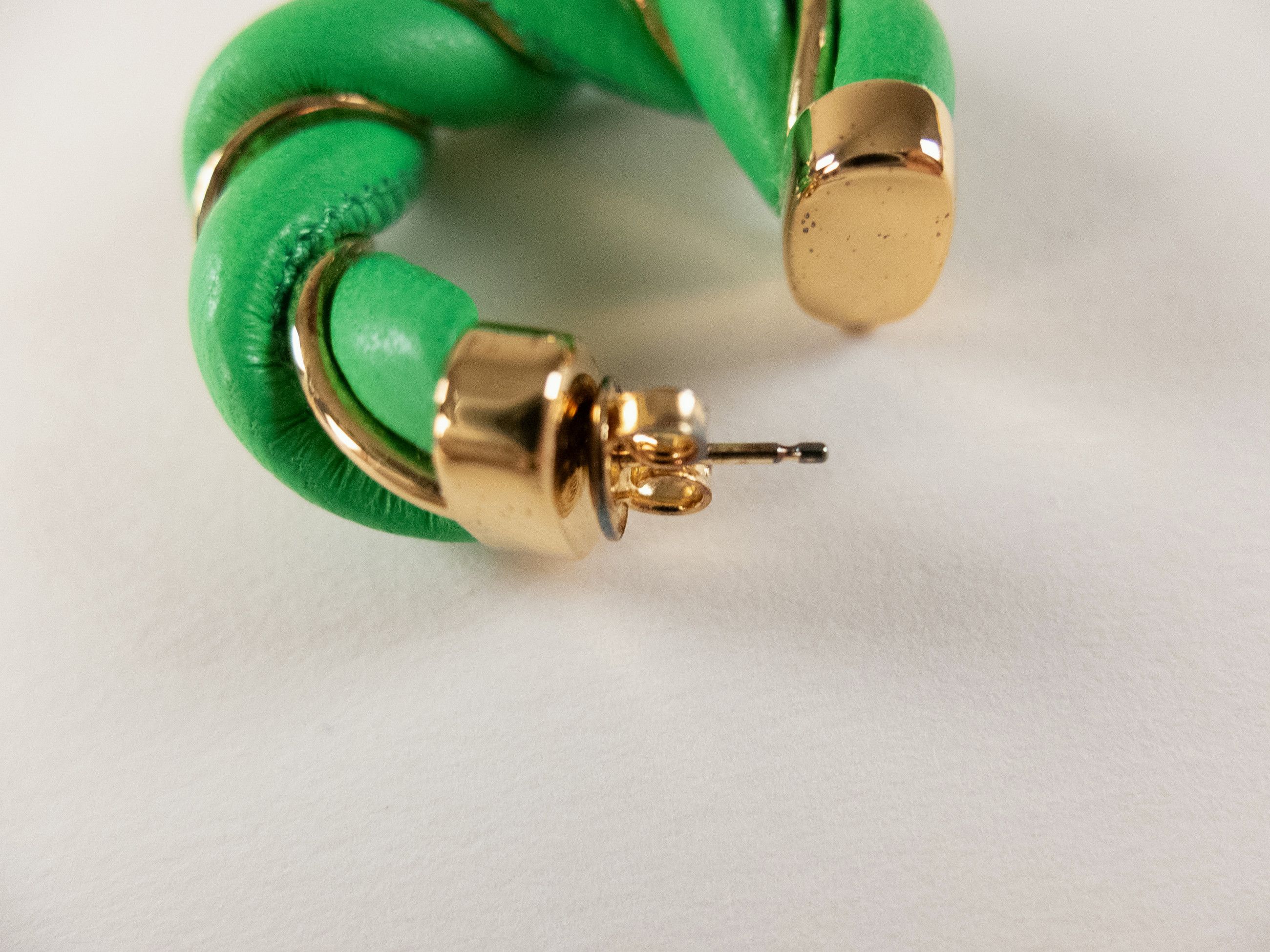 Bottega Veneta BOTTEGA VENETA Twist circle green leather silver earrings q Size ONE SIZE - 4 Thumbnail