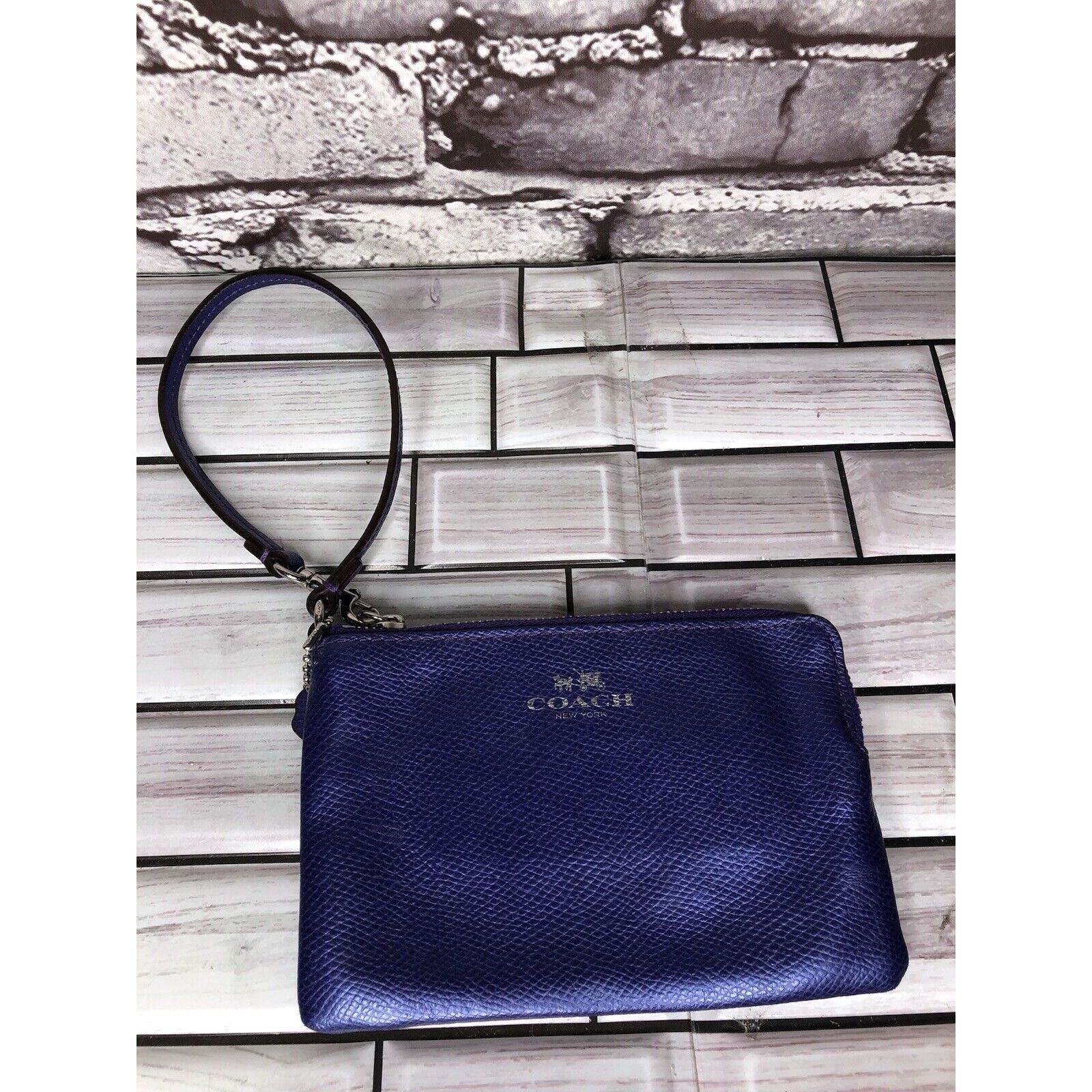 Coach Coach Blue Leather Corner Zipper Wristlet Wallet Size ONE SIZE - 3 Thumbnail