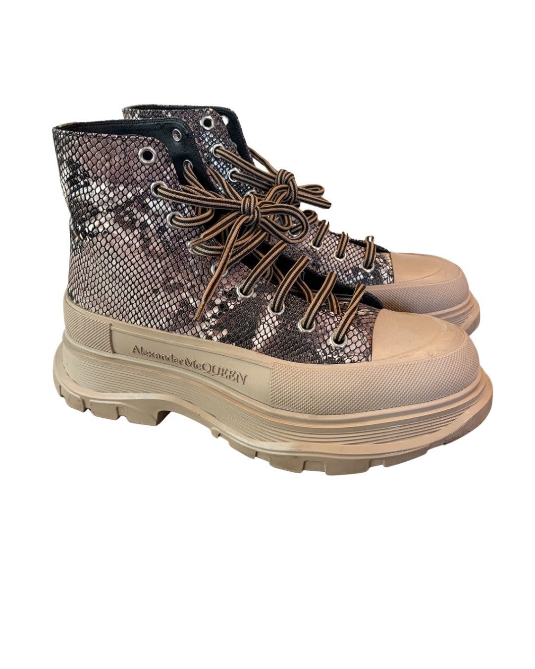 Alexander McQueen Tread Slick Lace-Up Sneakers Snake Skin